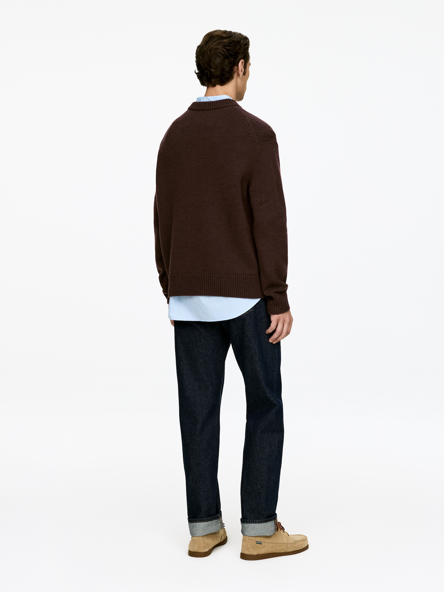 Pull en maille de laine épaisse - Bordeaux/Gris clair chiné/Charbon chiné/Bleu foncé/Blanc cassé/Marron foncé/Beige chiné/Bleu moyen - 4