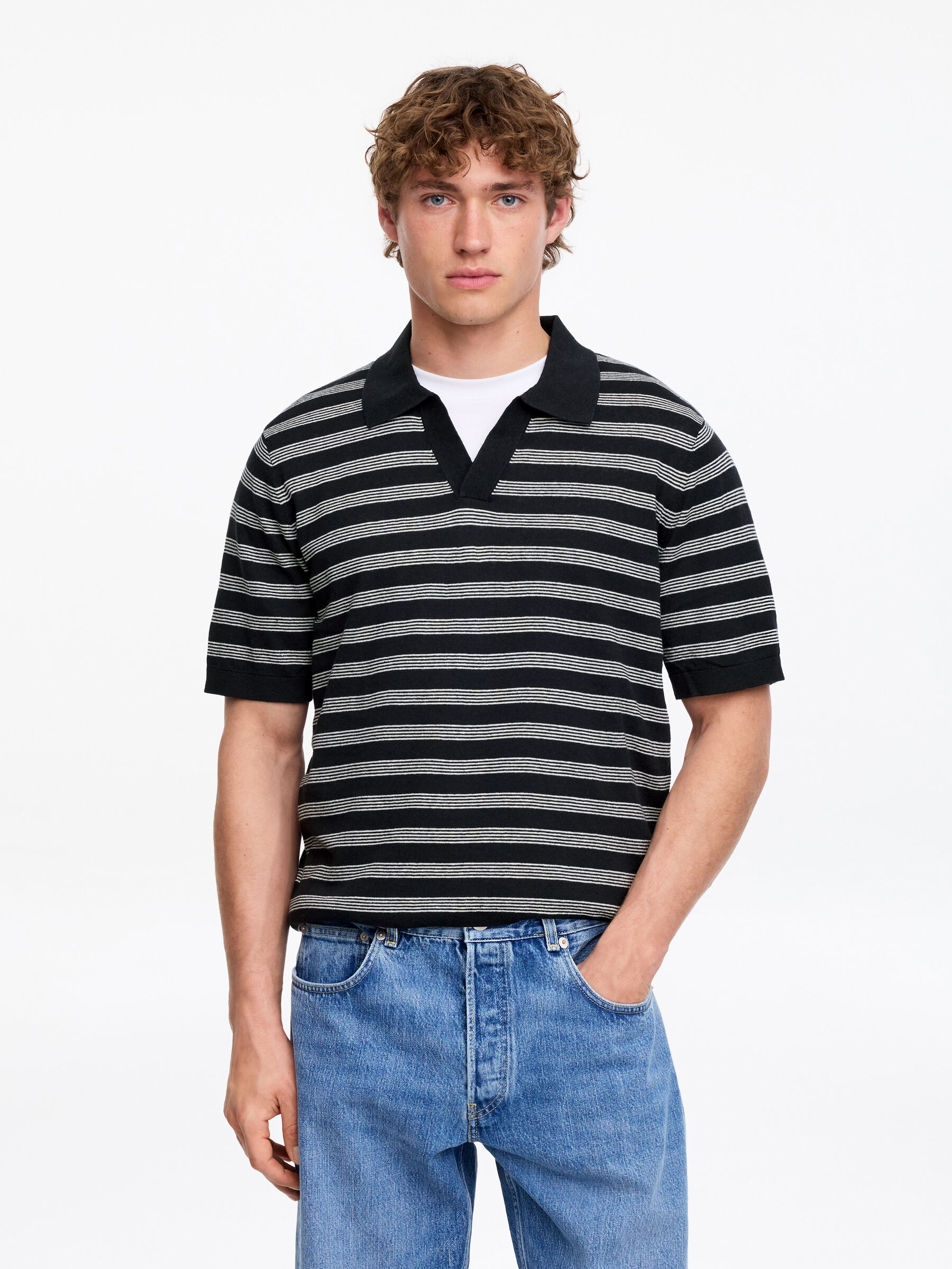 Pikétröja i bomull och linne-#272930-14681