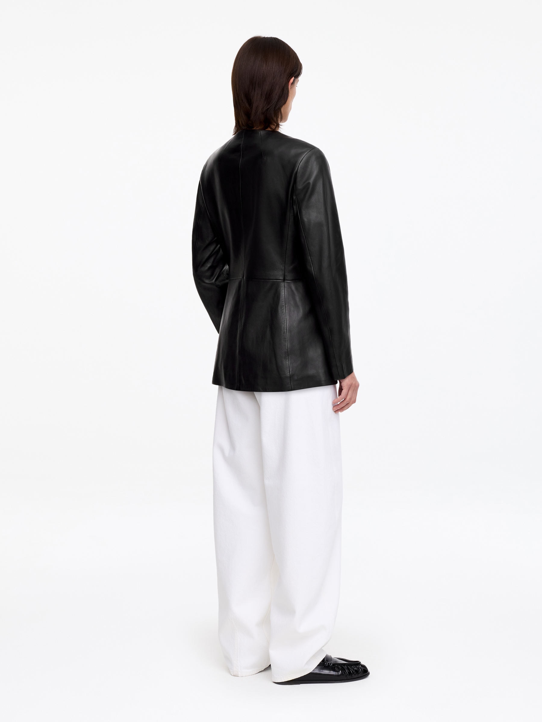 Blazer en cuir sans col - Noir - Slim fit - Femme - StillMedia/Lookbook - 11