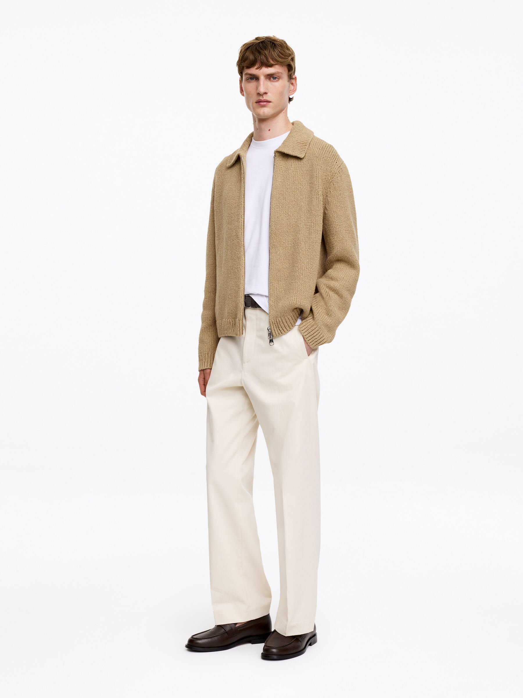 Cotton Blend Zip Cardigan - Dark Beige - Loose fit - Men - StillMedia/Lookbook - 2