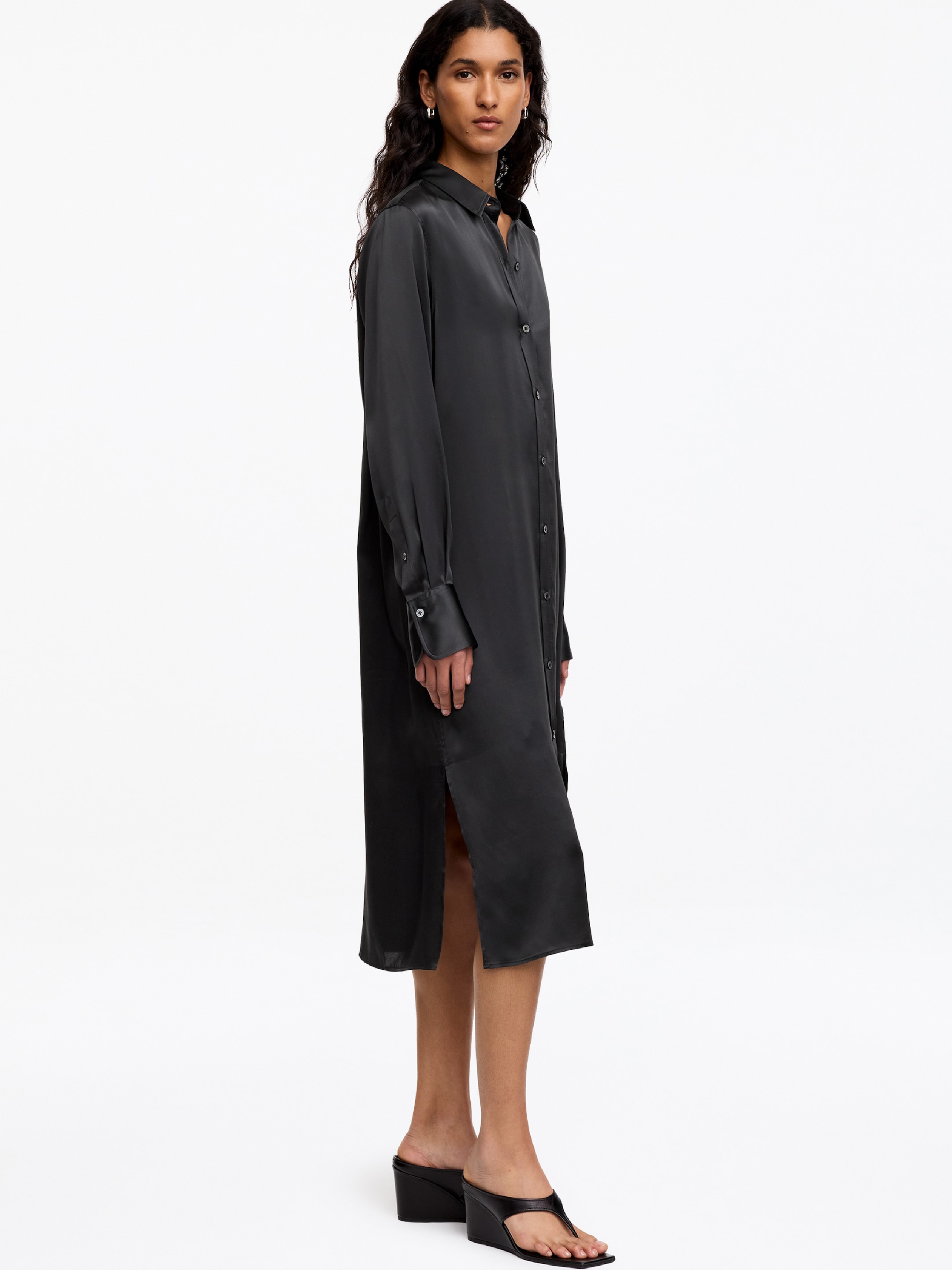 Vestido de seda abotonado - Gris oscuro - Corte estándar - Women - StillMedia/Lookbook - 3
