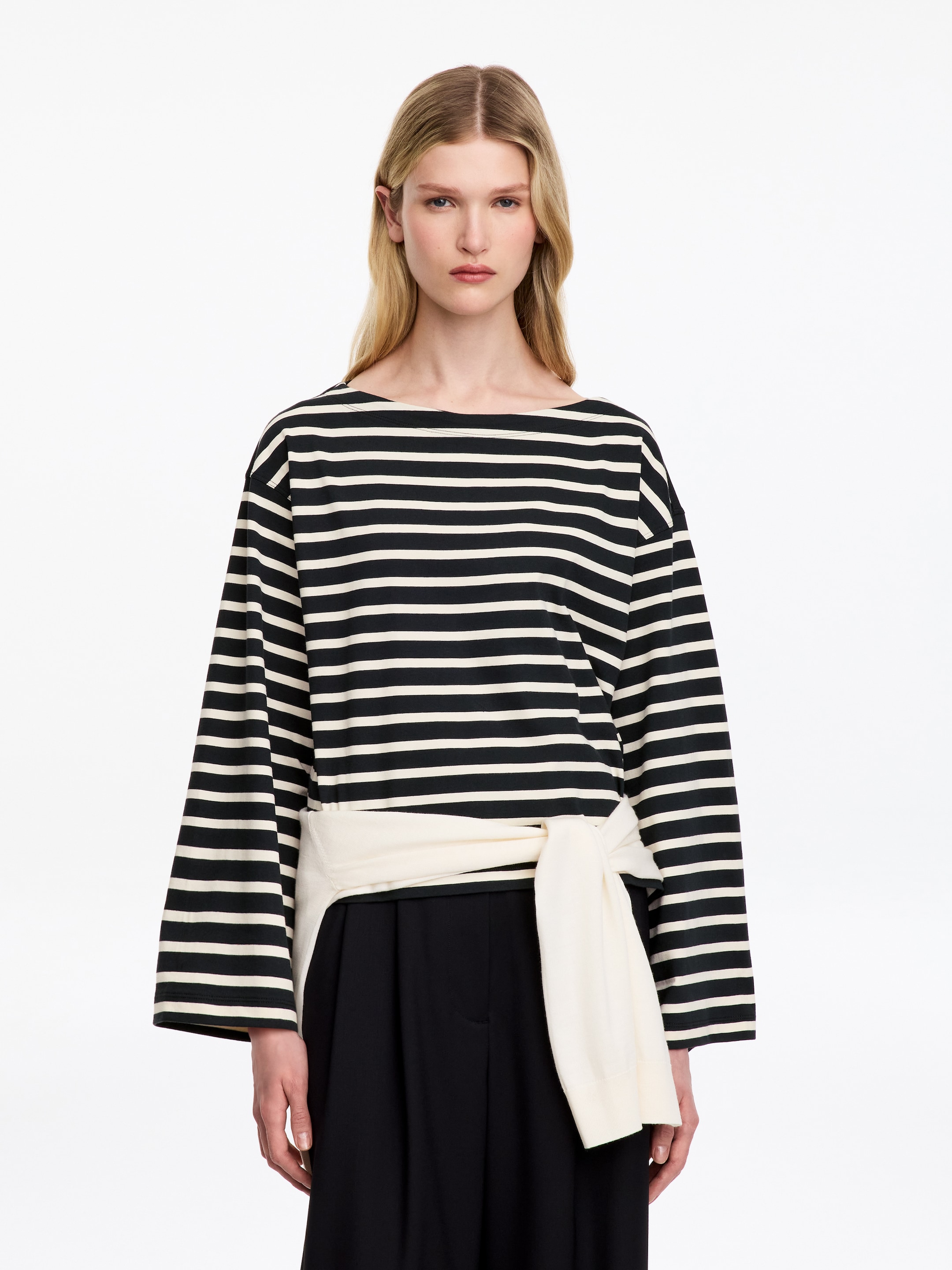 Striped Boat-Neck Top-Black-20275