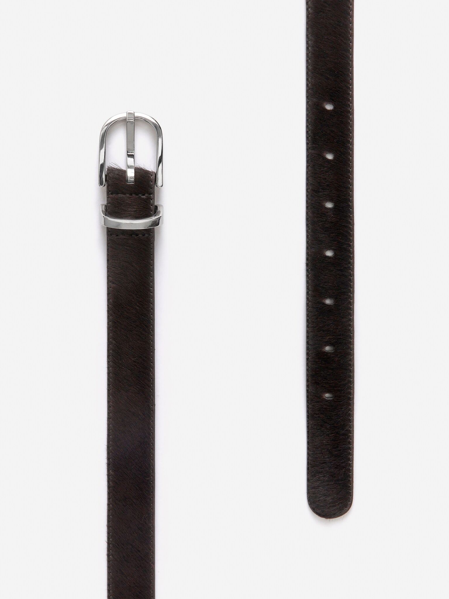 Pony Hair-Effect Leather Belt - Brown - 3