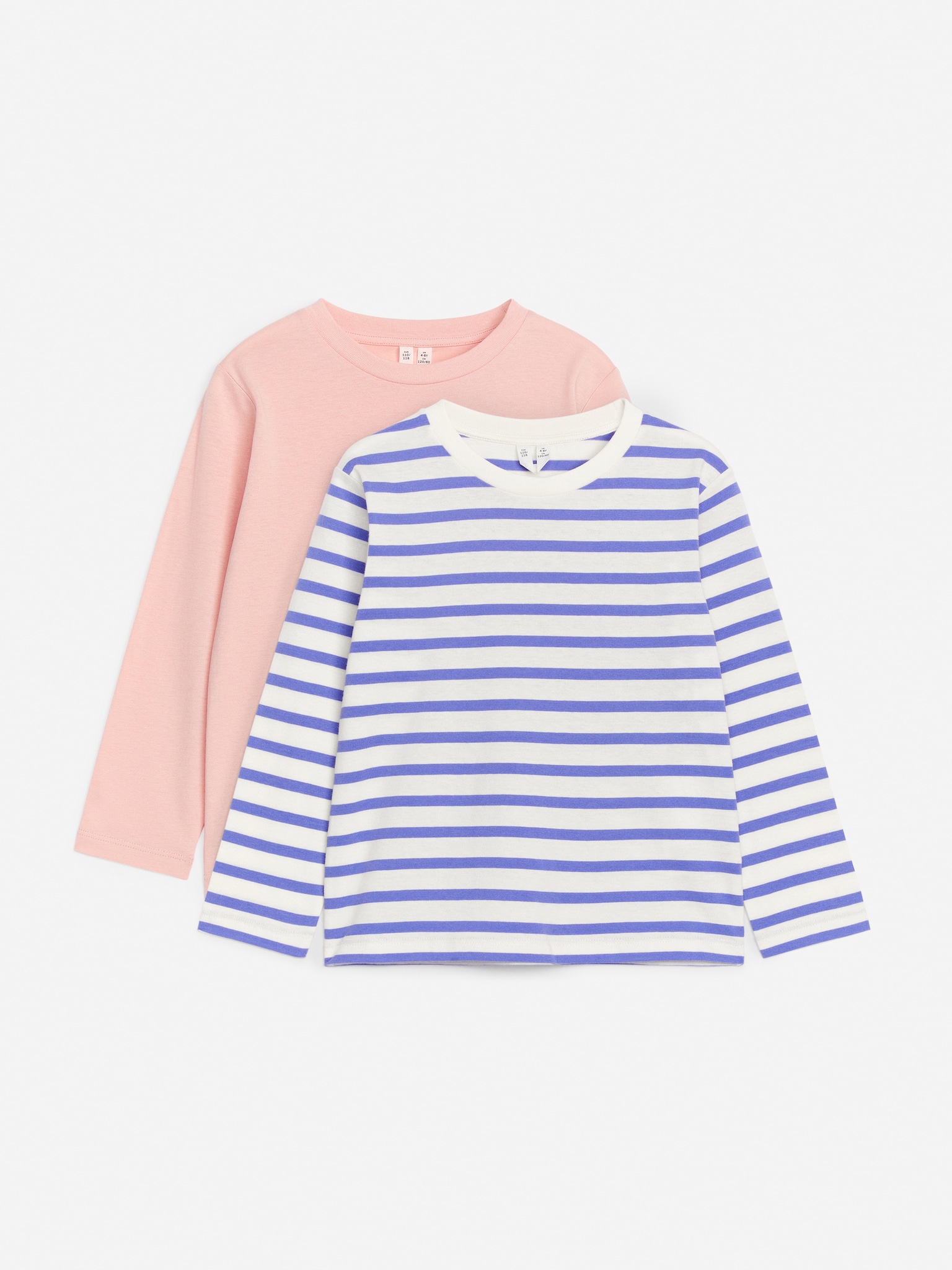 Langärmeliges T-Shirt im 2er-Pack - Flieder/Cremeweiß/Rosa/Flieder/weiß/Grün/Rosa/Beige/Cremeweiß/Schwarz/Weinrot/Himmelblau/Grau/Schwarz/Weiß
