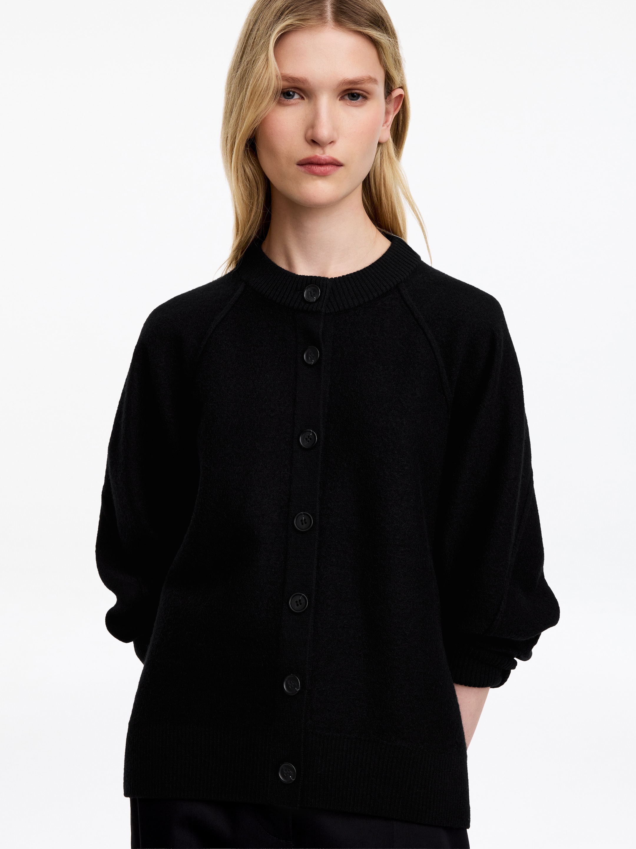 Boiled Wool Cardigan - Black - Loose fit - women - StillMedia/Lookbook - 5
