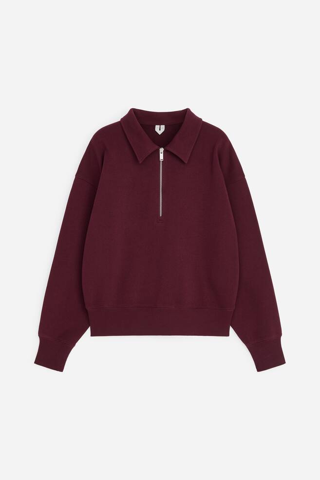 Polo-Sweatshirt mit kurzem Reißverschluss - Dunkelrot/Hellgrün - 1