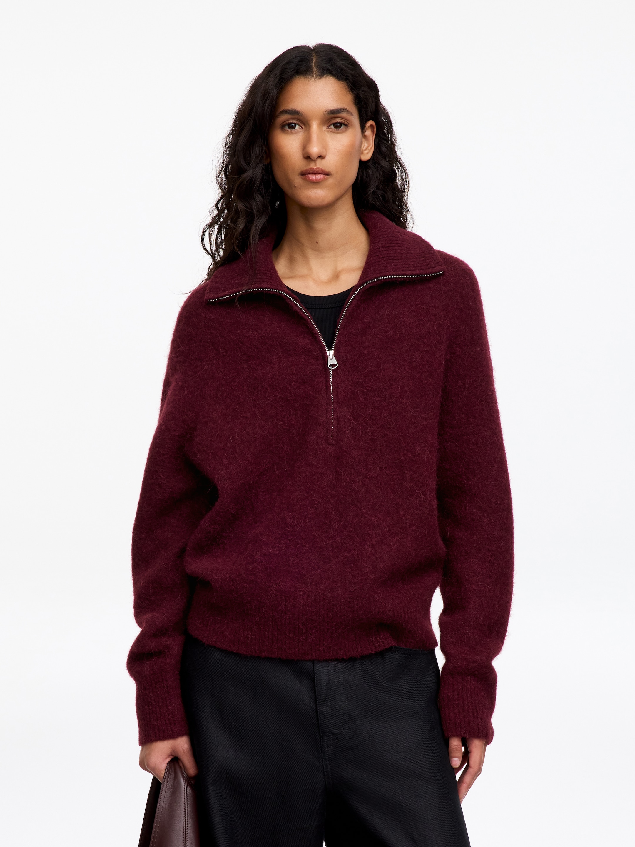 Pull demi-zippé en mélange d'alpaga-Red-20196