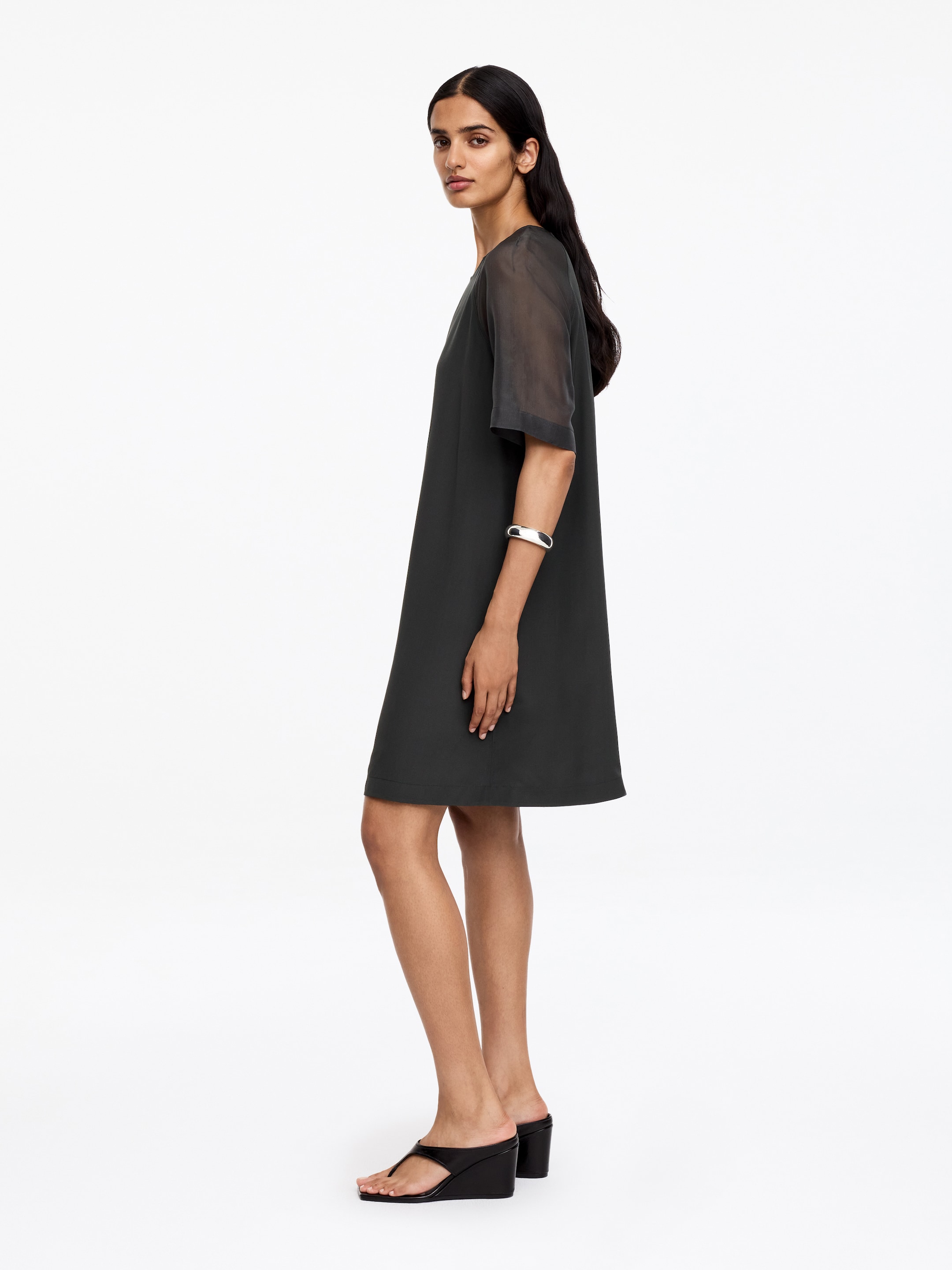 Silk T-Shirt Dress - Dark Grey - Regular fit - Women - StillMedia/Lookbook - 2