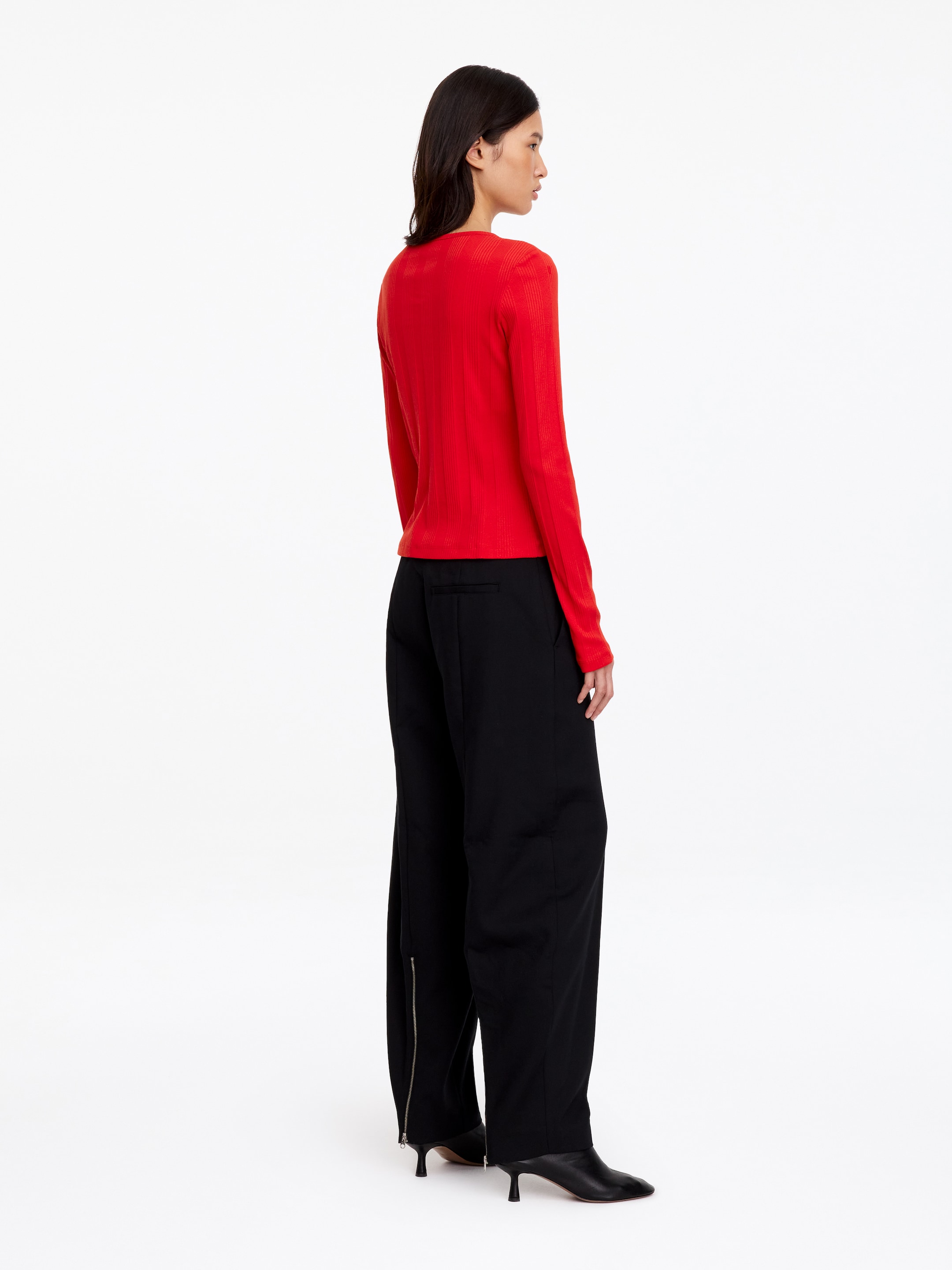 Ribbed Button-Front Top - Red - Regular fit - women - StillMedia/Lookbook - 4