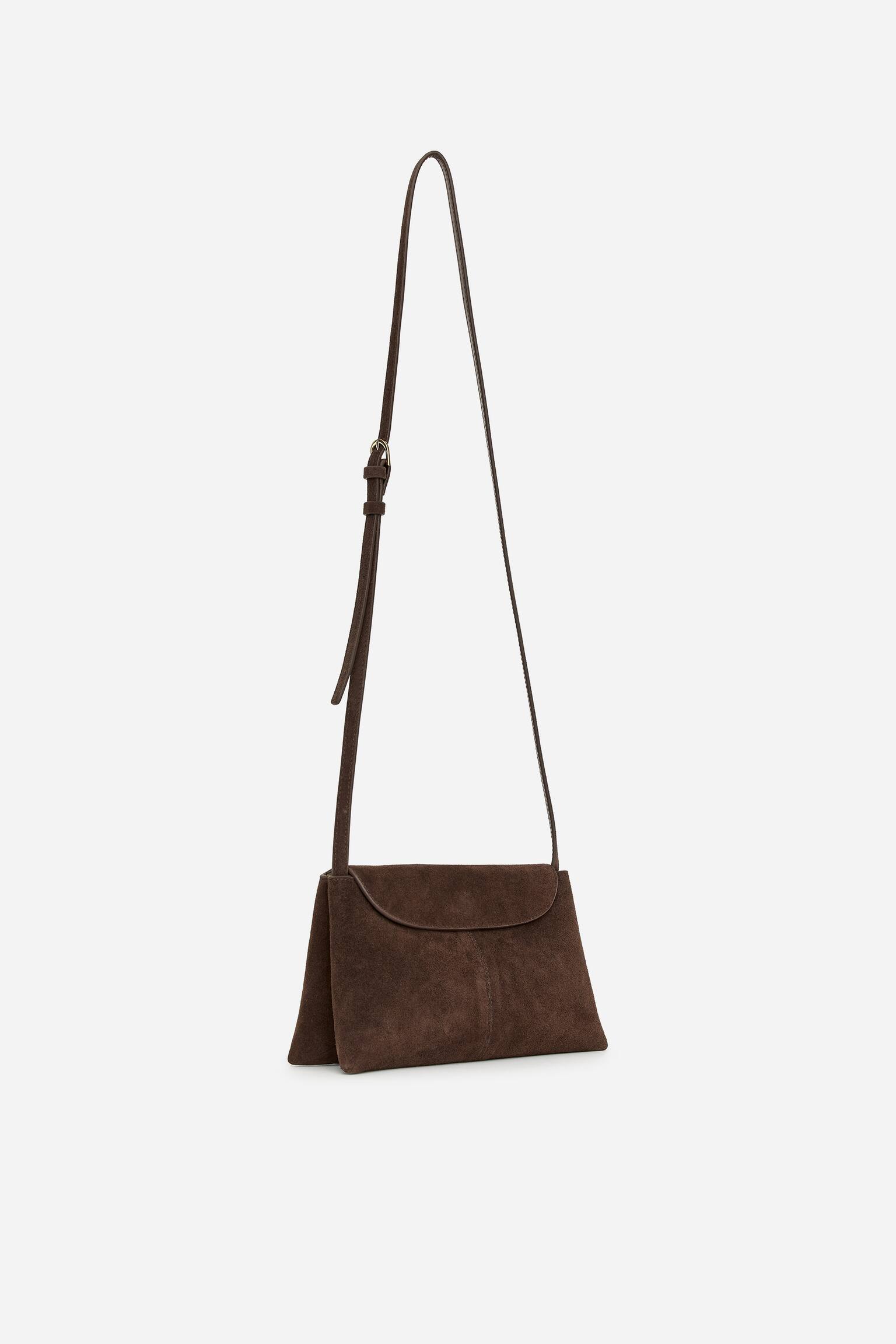 Borsa a tracolla in pelle scamosciata - Marrone/Nero - 4