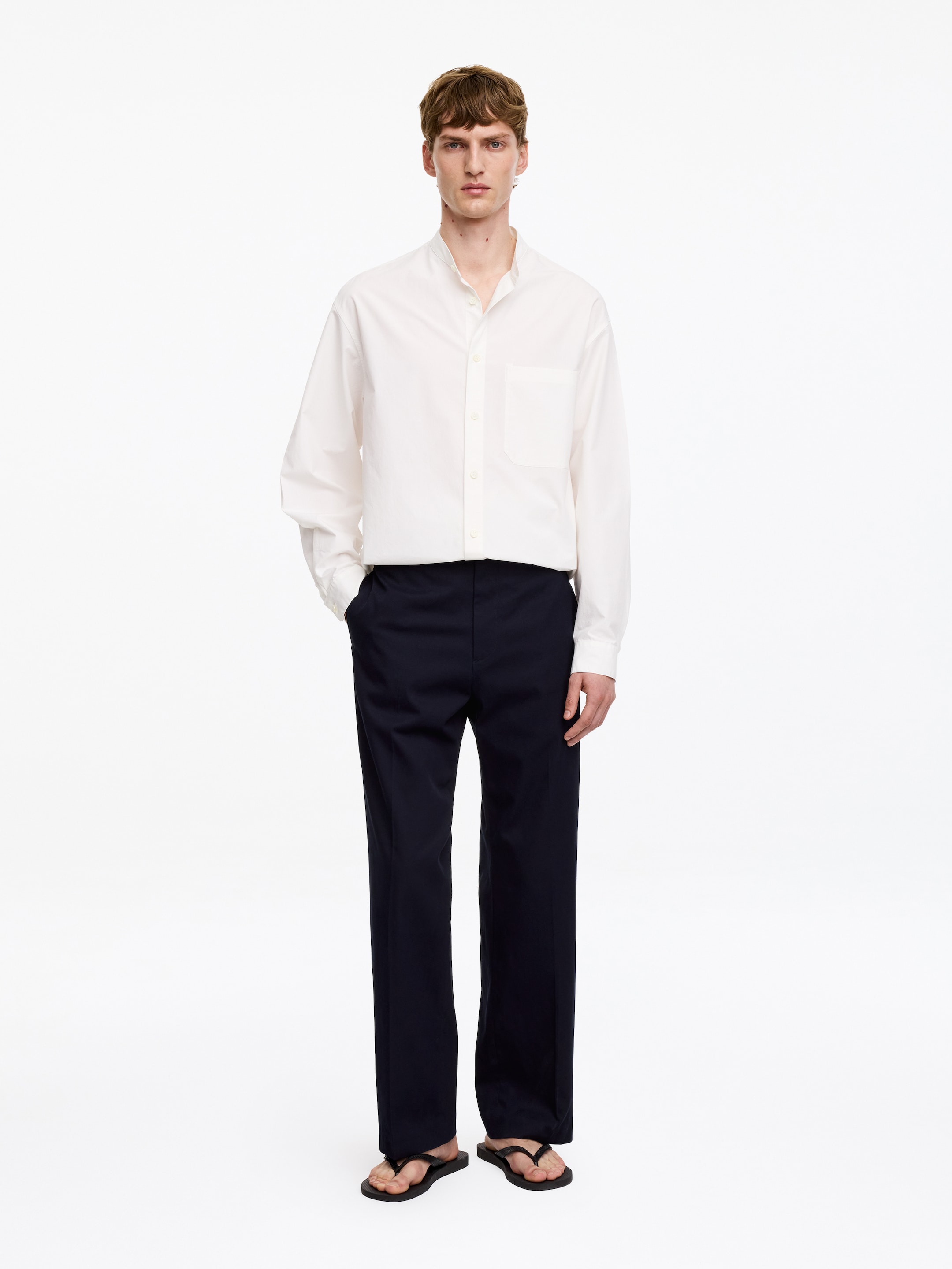 Relaxed Cotton Twill Trousers-Blue-19697