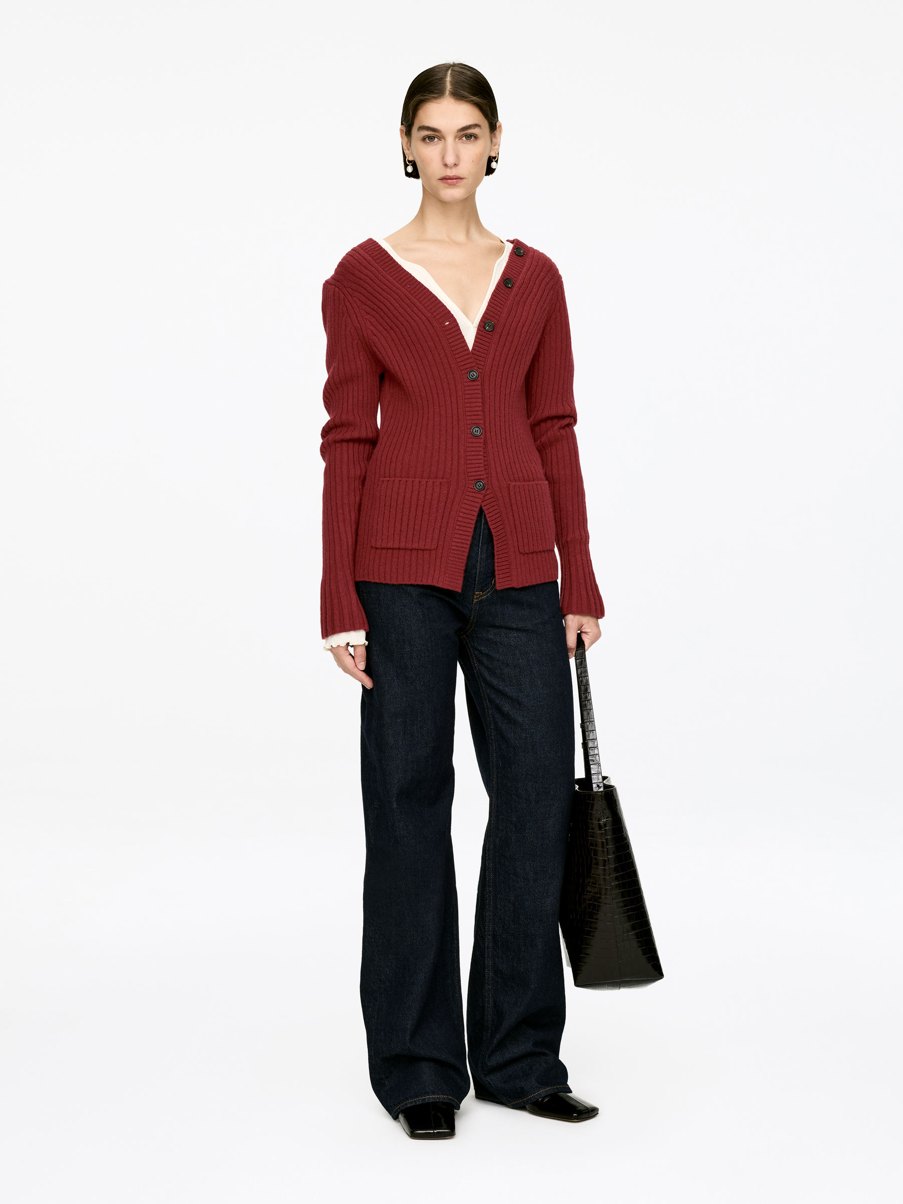 Rib-Knit Cardigan - Burgundy - Regular fit - Women - StillMedia/Lookbook - 5