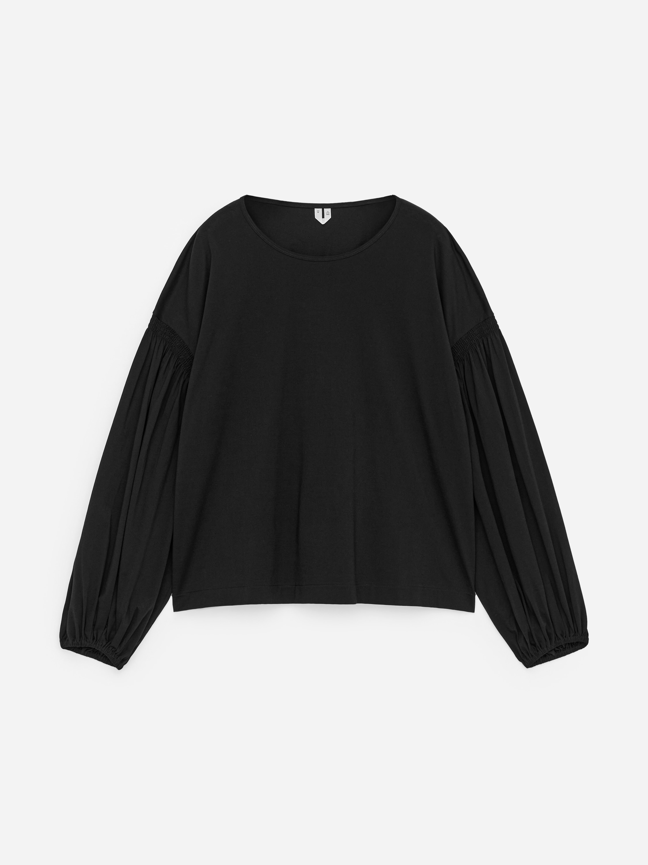 Blus i bomull, med ballongärmar. - Svart/Ljus mullvad