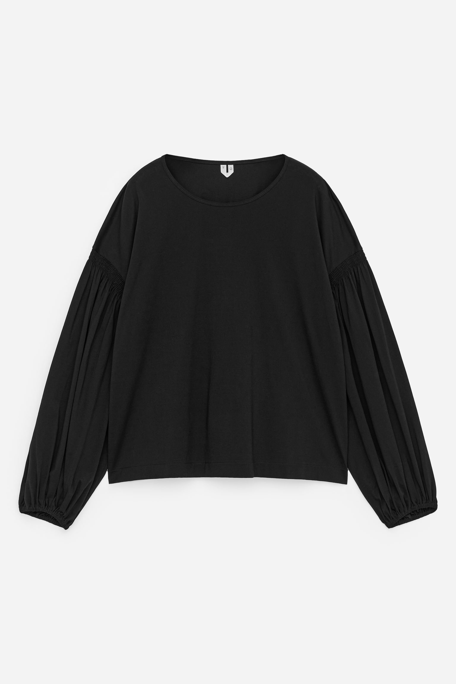 Blus i bomull, med ballongärmar. - Svart/Ljus mullvad - 2