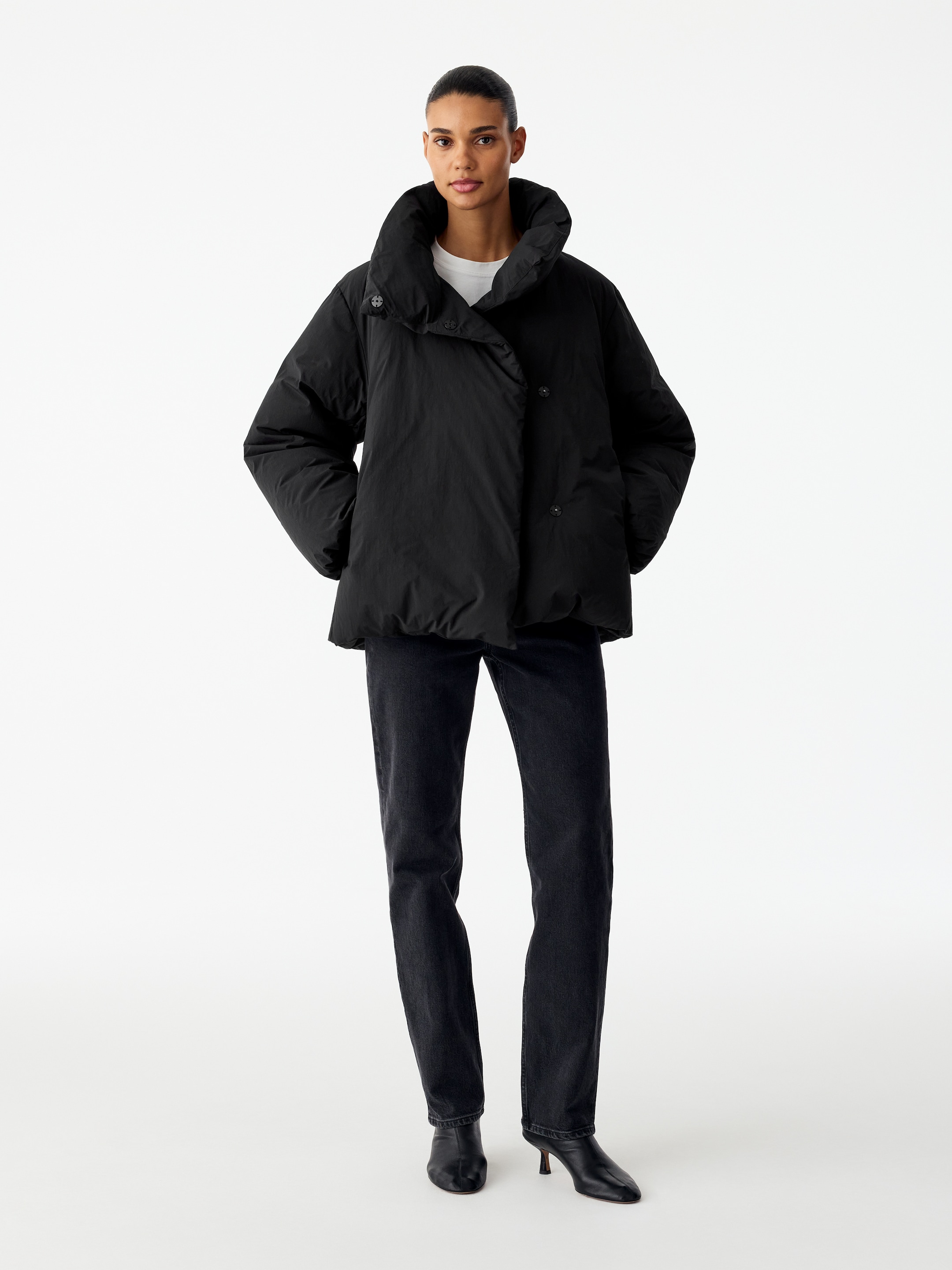 Upcycled Down High-Collar Jacket-Black-13281
