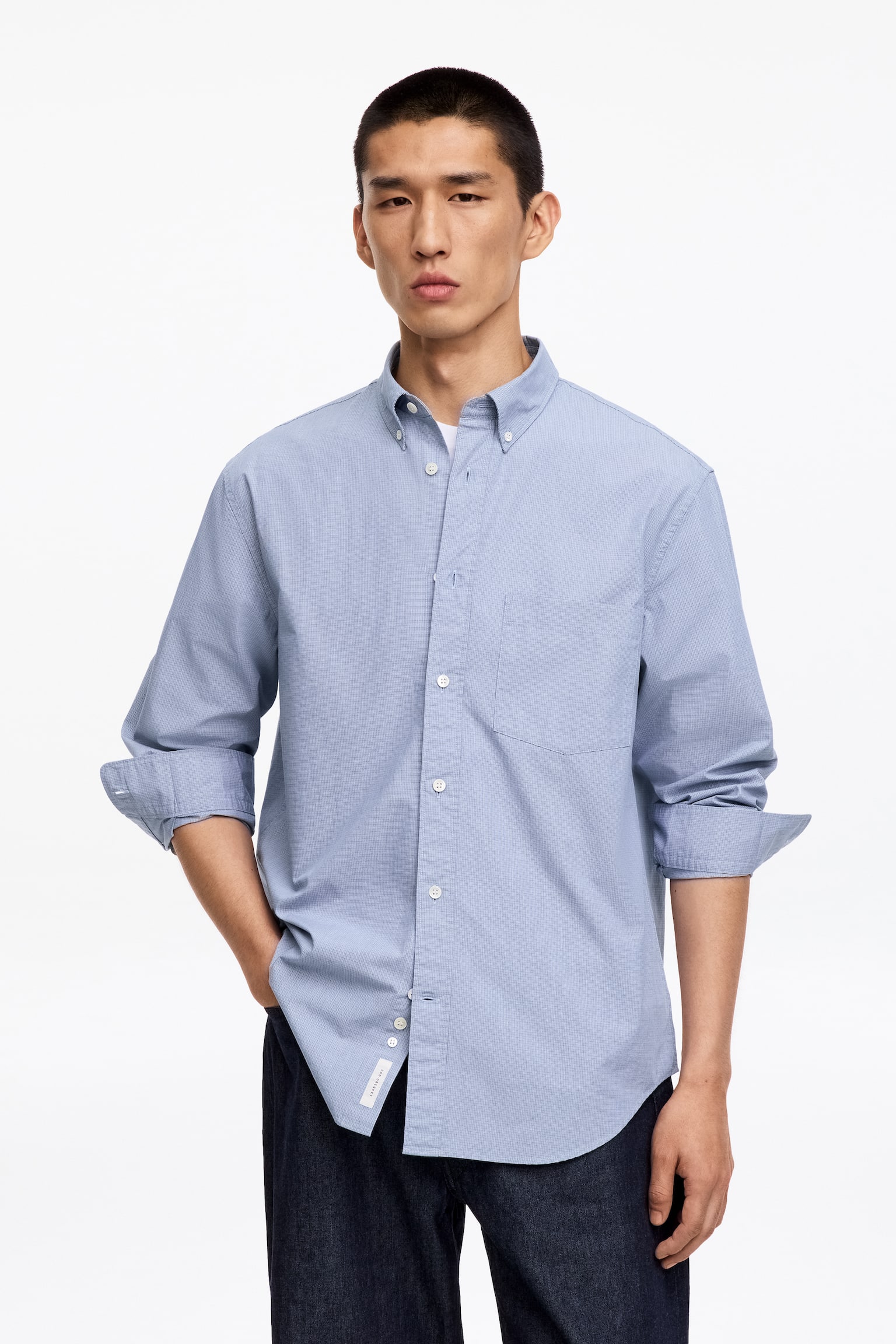 Ternet buttondown-skjorte - Blå/Beige - 1