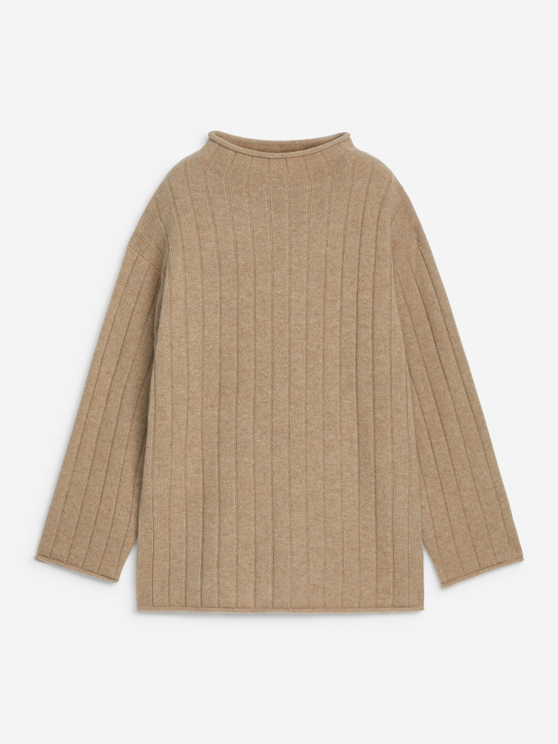 Pull côtelé en laine et cachemire-#D0C2AA-13068