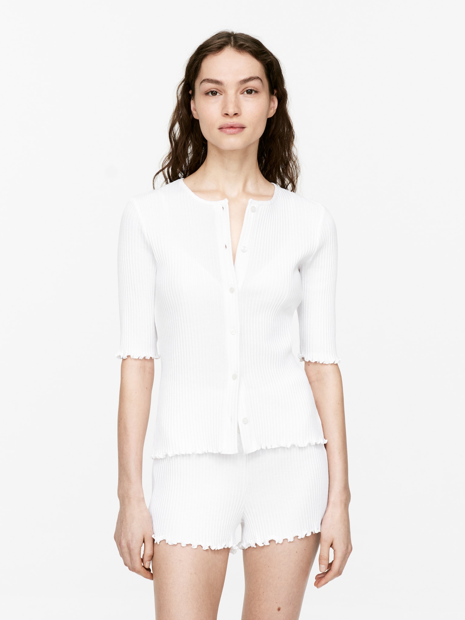Pointelle-gebreid katoenen vest - White