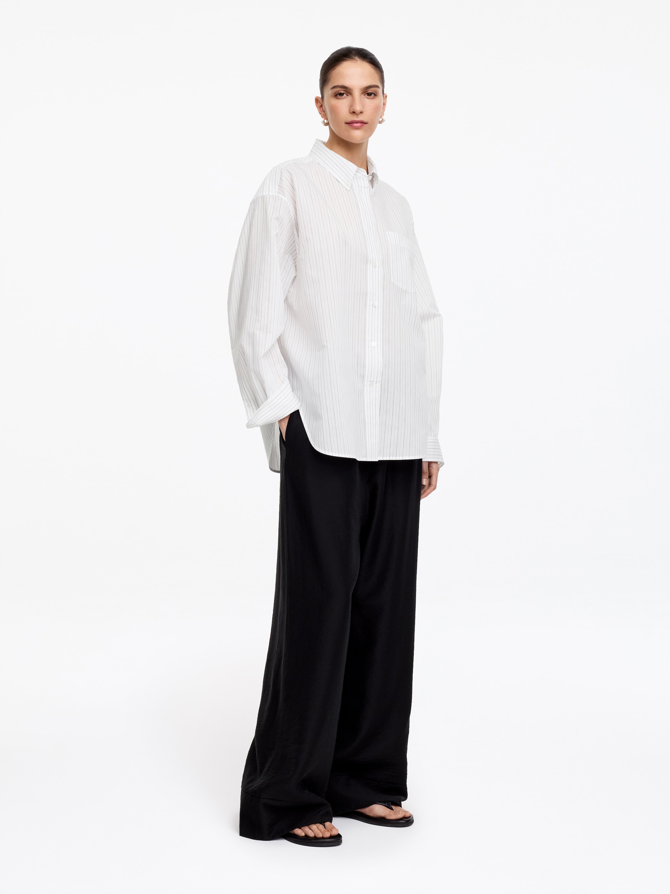 Cotton-Silk Shirt - White/Black - Loose fit - Women - StillMedia/Lookbook - 2