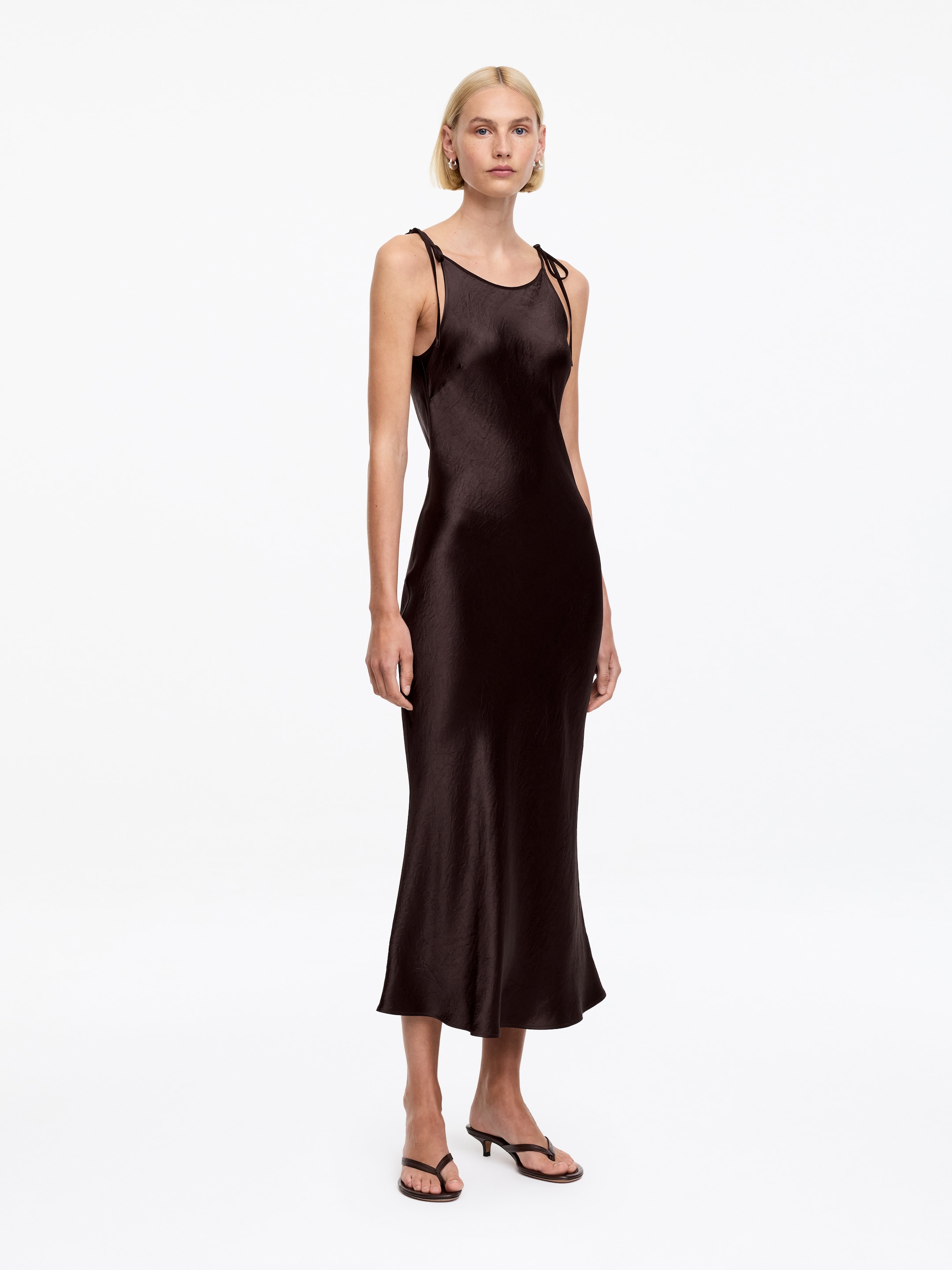 Crushed Satin Slip Dress - Dark Brown - Slim fit - Women - StillMedia/Lookbook - 5