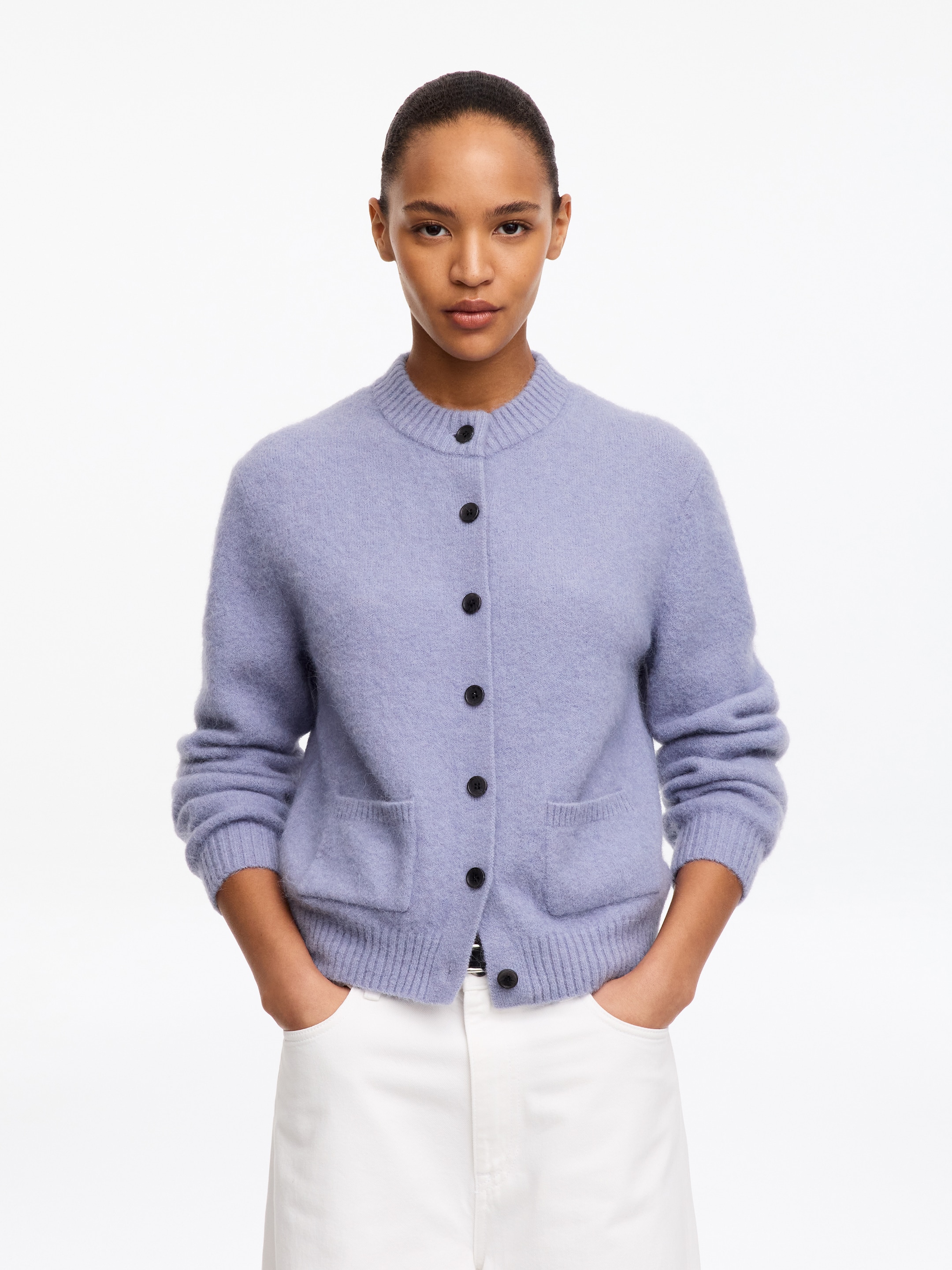 Cardigan de mezcla de alpaca y lana-Purple-20236