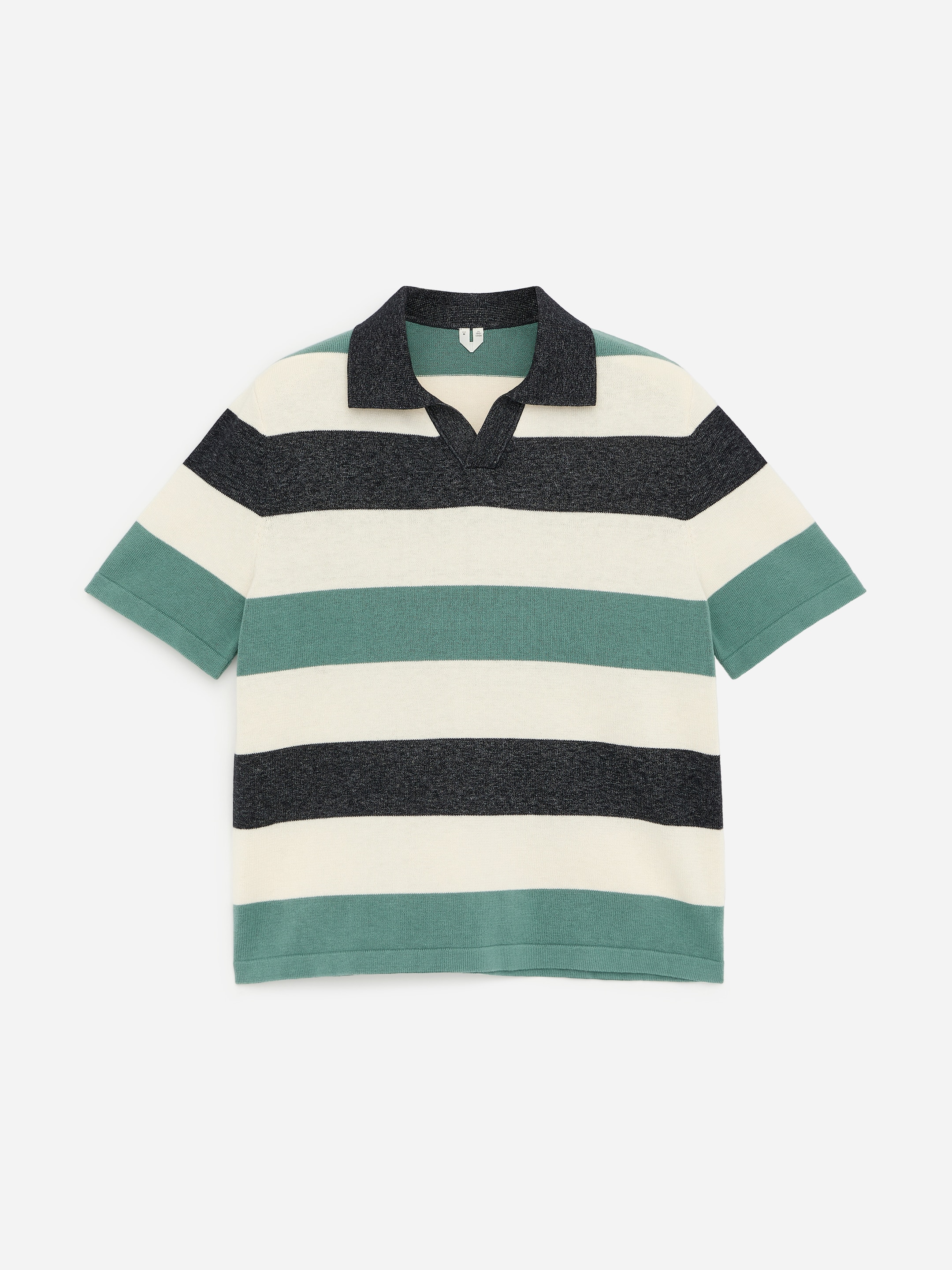 Block-Stripe Polo Shirt-White-18678