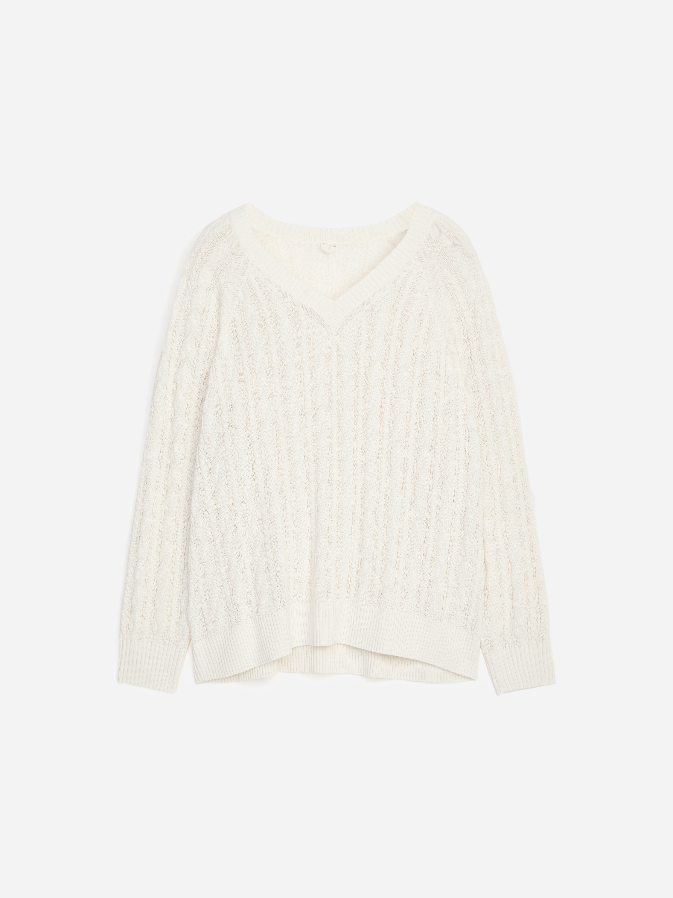 Pull à col en V en maille torsadée - Blanc cassé