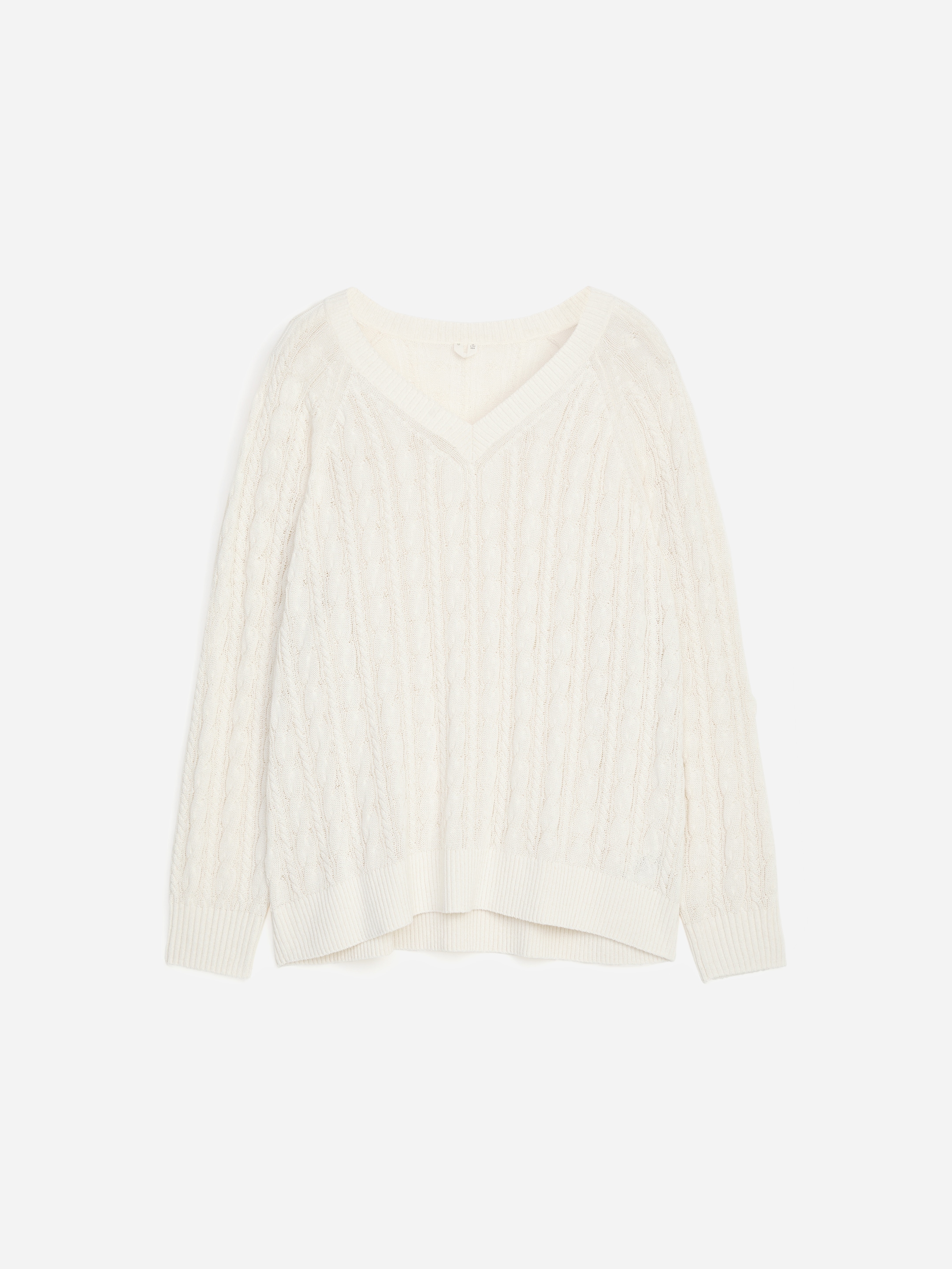 Zopfstrickpullover mit V-Ausschnitt-#ffffff-19437