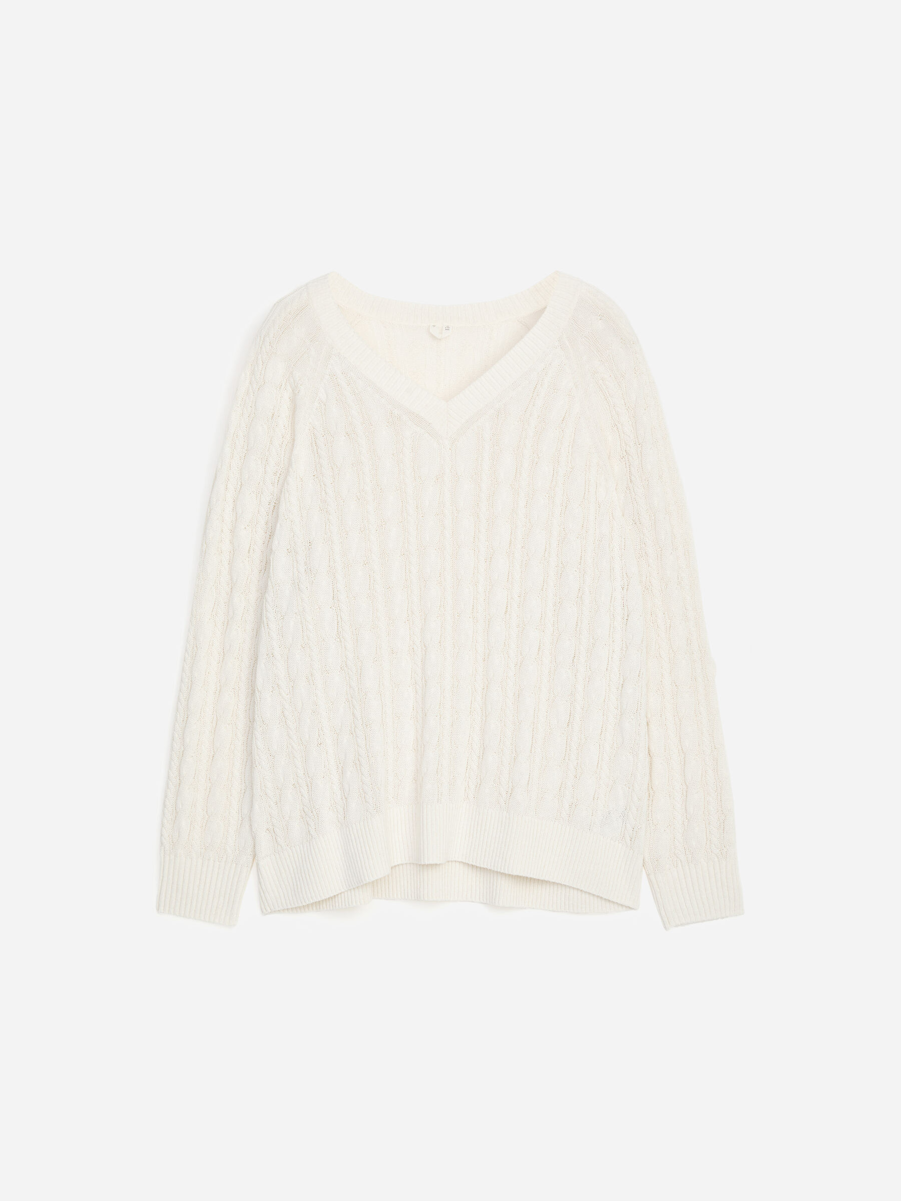 Pull à col en V en maille torsadée - Blanc cassé - Loose fit - Femme - StillMedia/DescriptiveStillLife - 1