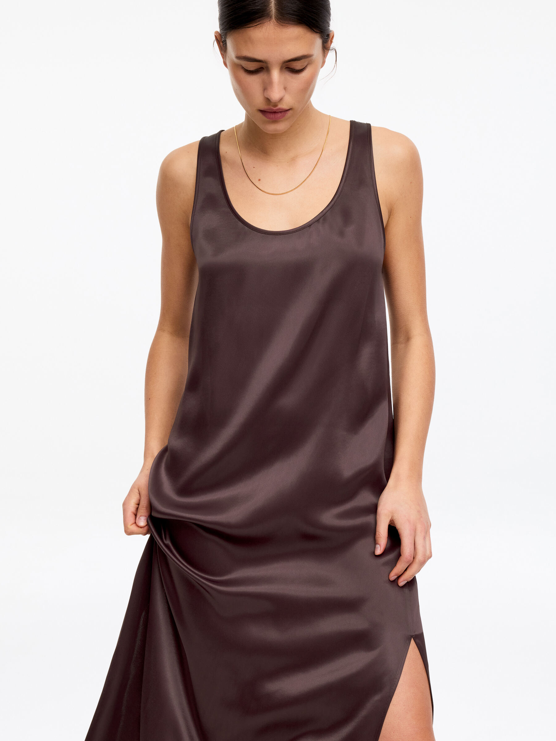 Sleeveless Satin Dress - Brown - Loose fit - Women - StillMedia/Lookbook - 2