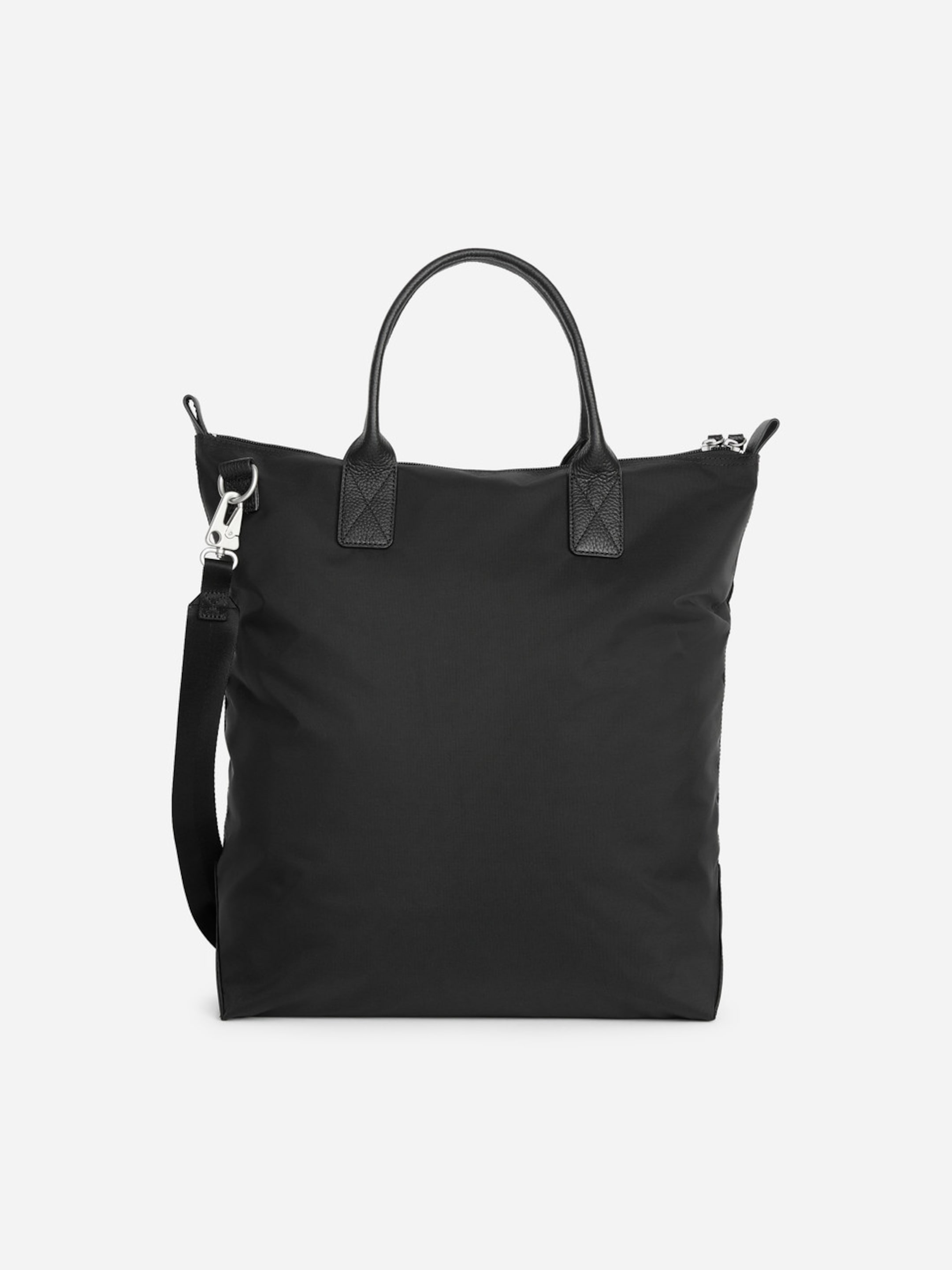 Bolso tote de nailon y piel-Black-20353