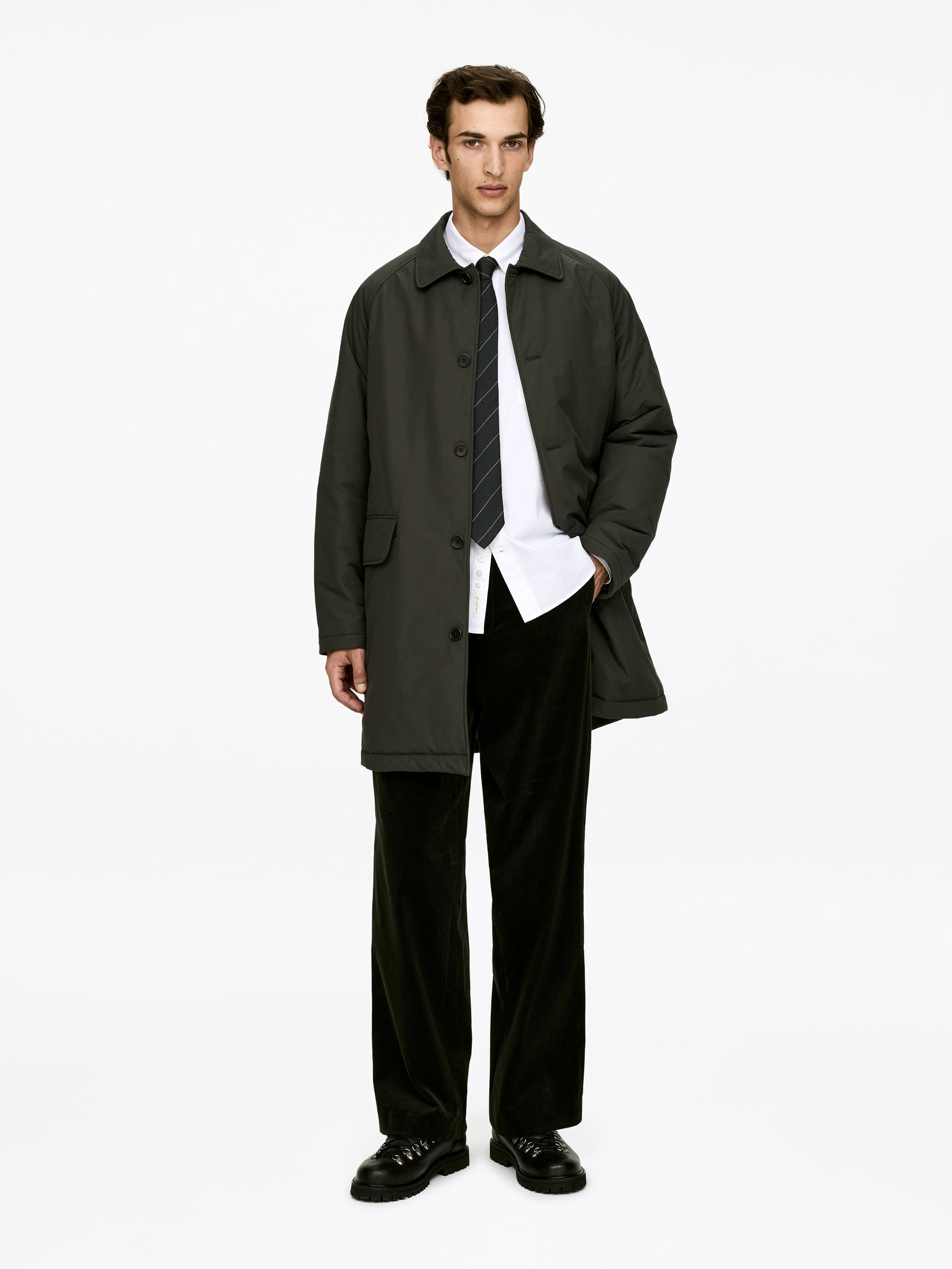 Light Padded Car Coat-#4D4E45-17180