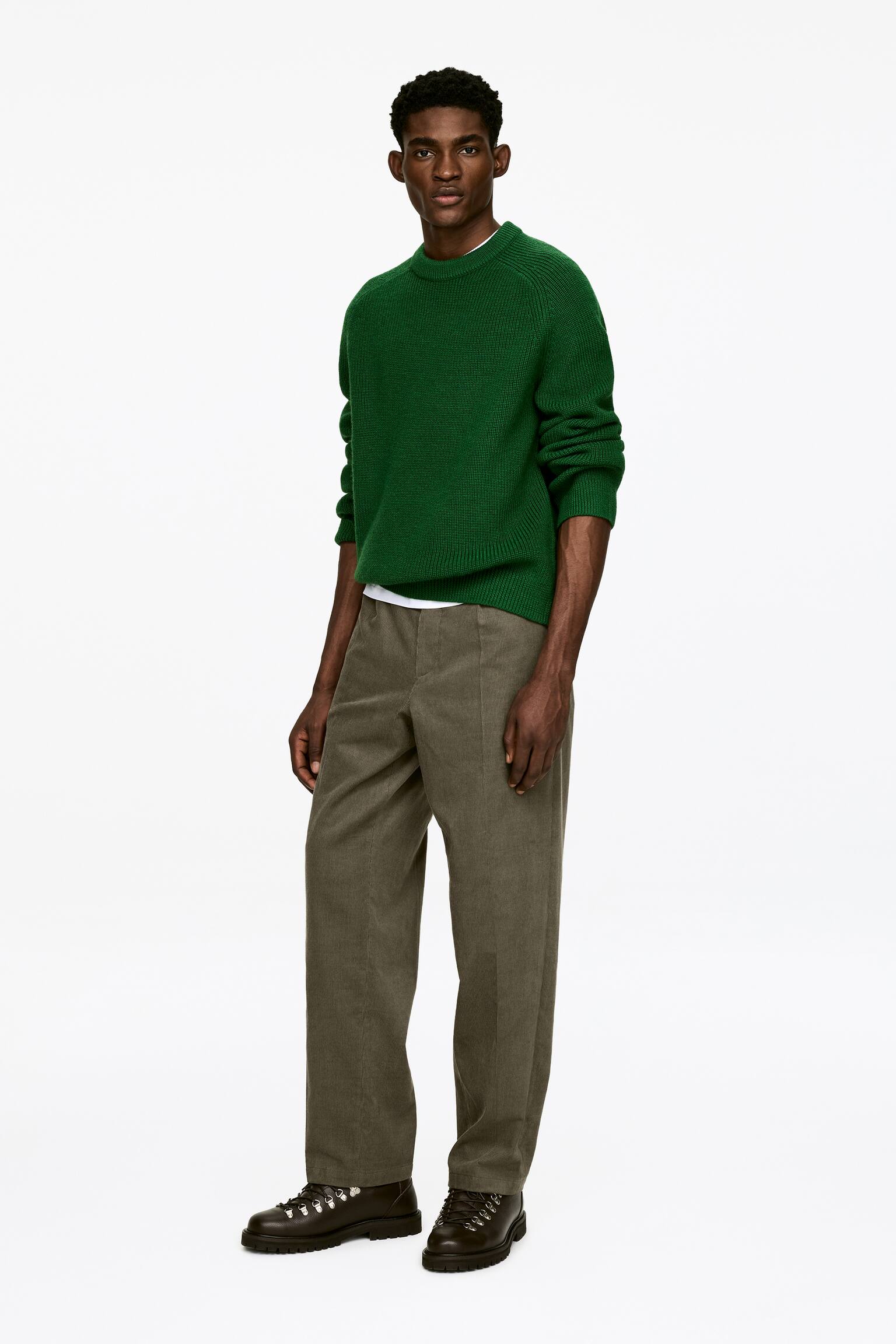 Pantalon décontracté en velours côtelé - Vert/Noir - 3