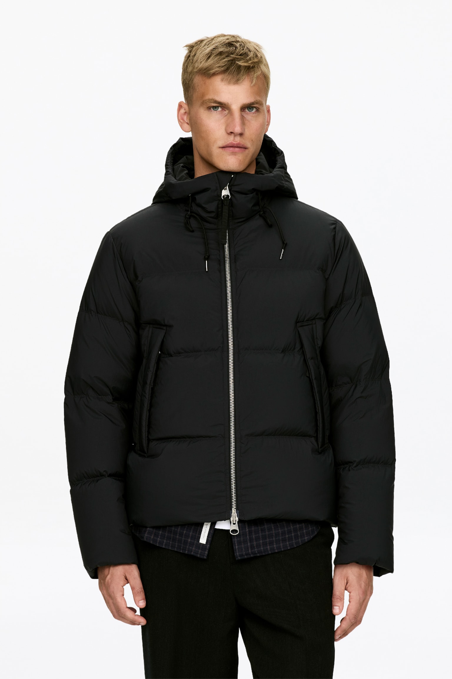 Upcycled Down Puffer Jacket - Zwart/Donkergroen - 3