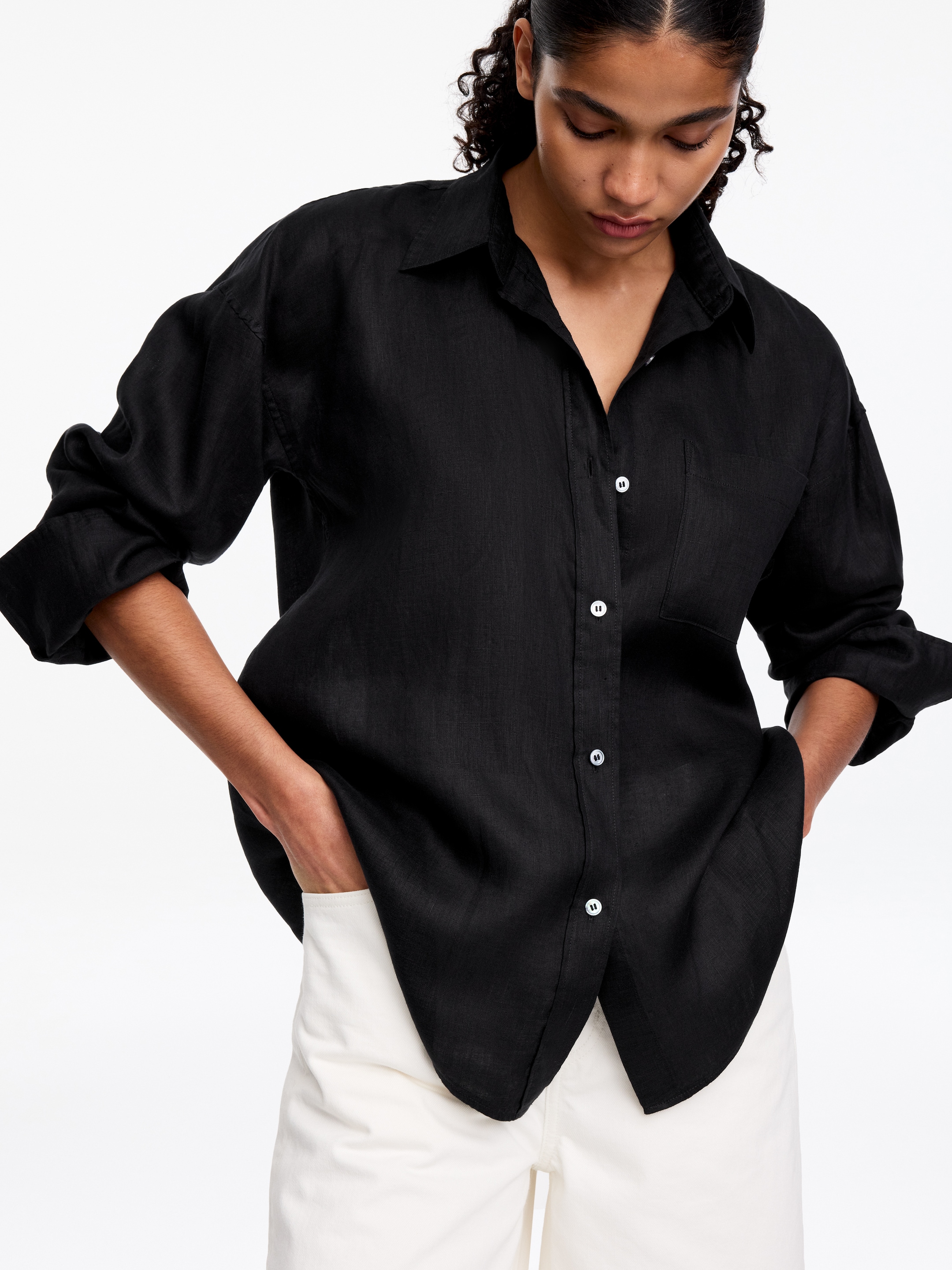 Linen Shirt - Black - Regular fit - Women - StillMedia/Lookbook - 7