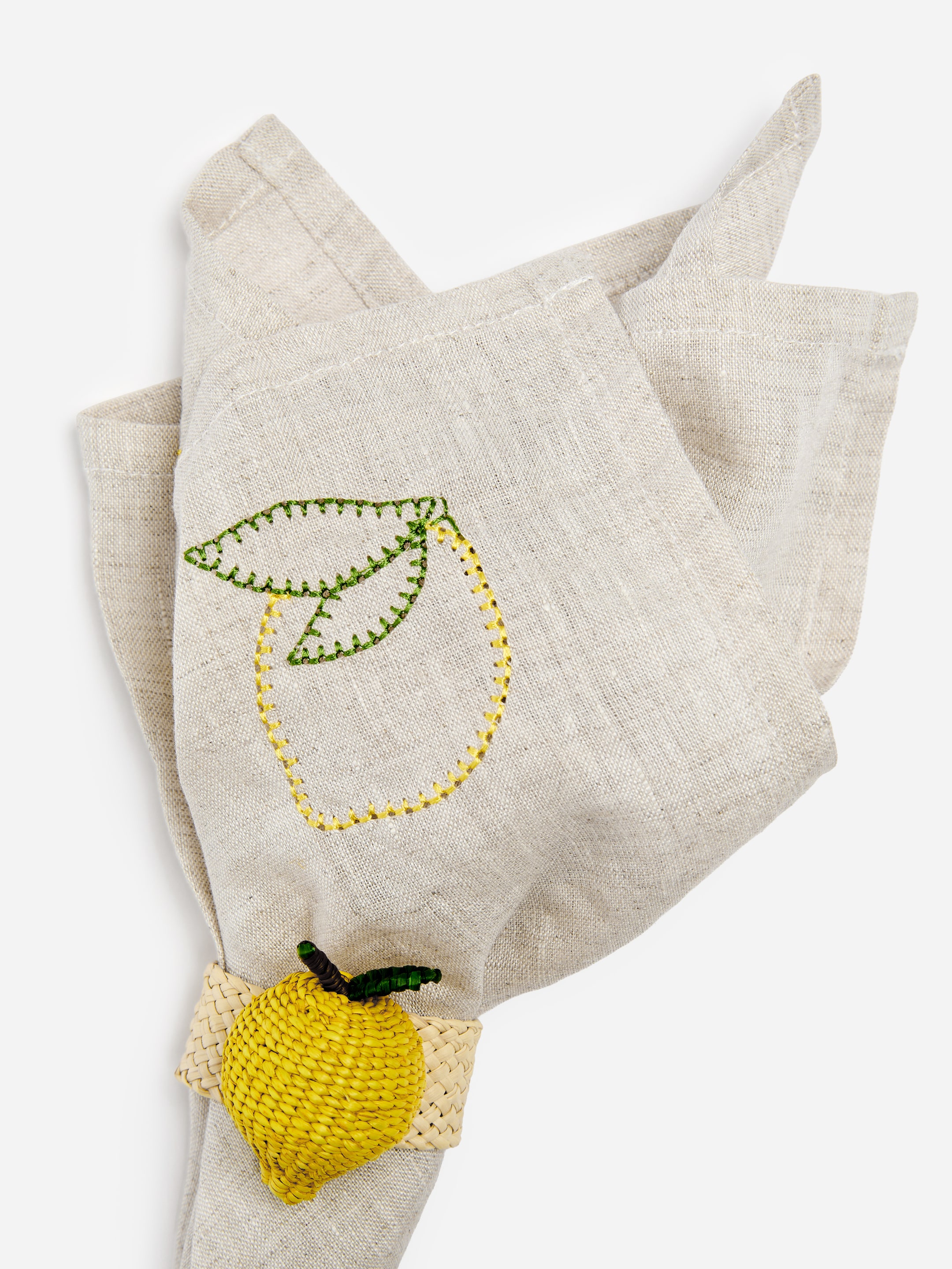 Embroidered Linen Napkins Set of 2-#E8FB00-19144
