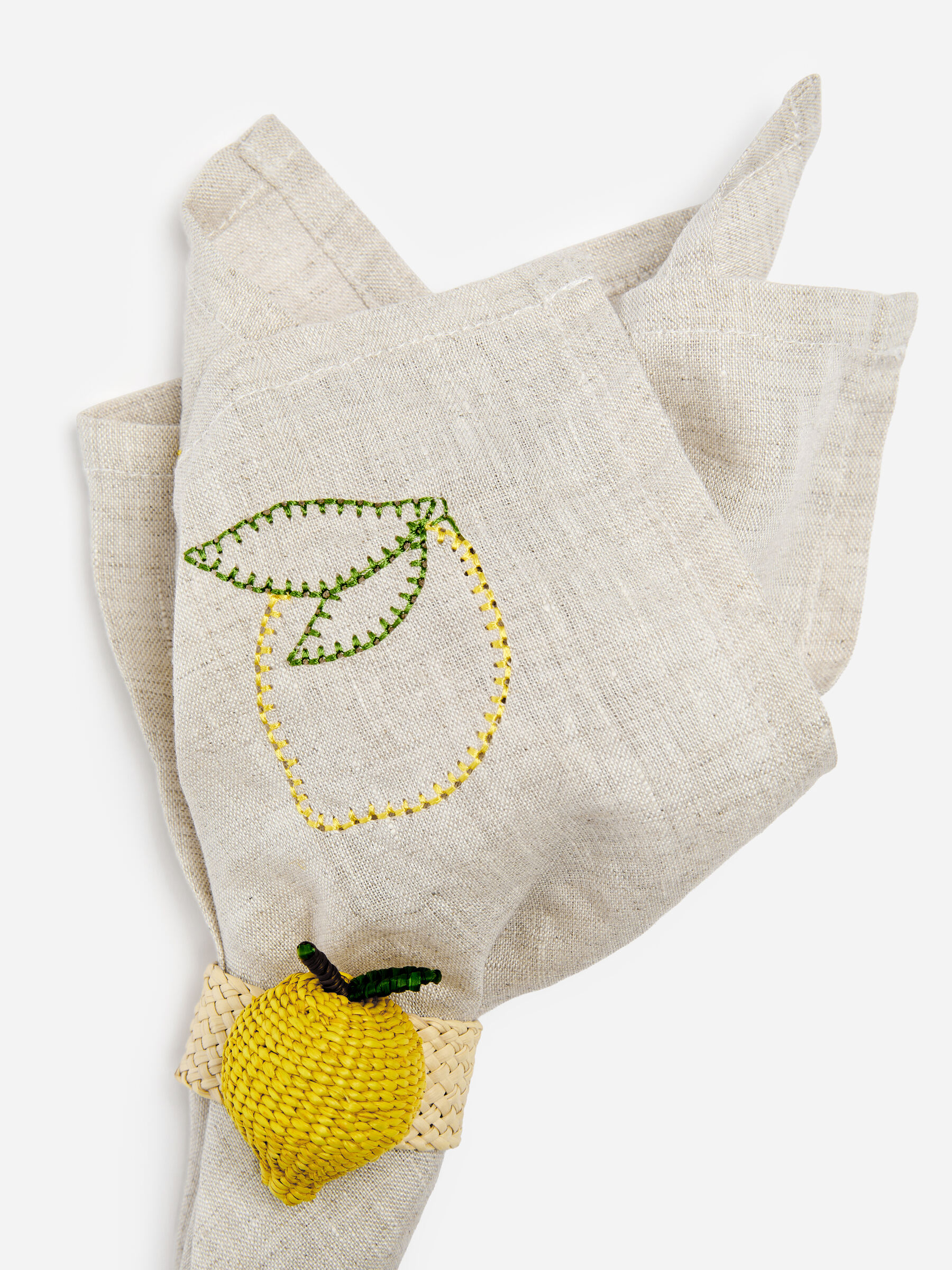 Embroidered Linen Napkins Set of 2 - Beige/Lemons - Homeware - StillMedia/DescriptiveDetail - 2
