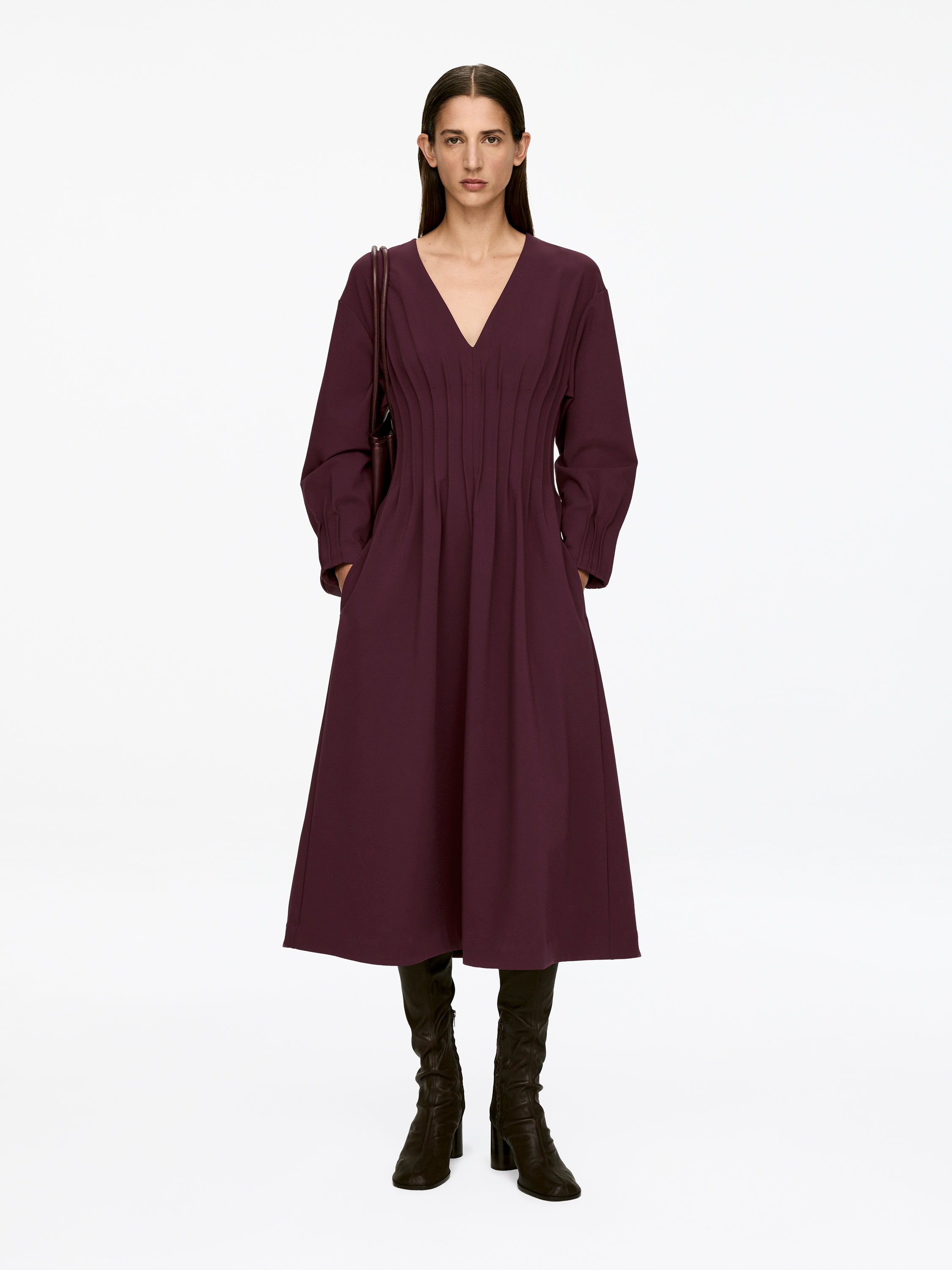 Pleated Dress - Dark Red - Regular fit - Women - StillMedia/Lookbook - 5