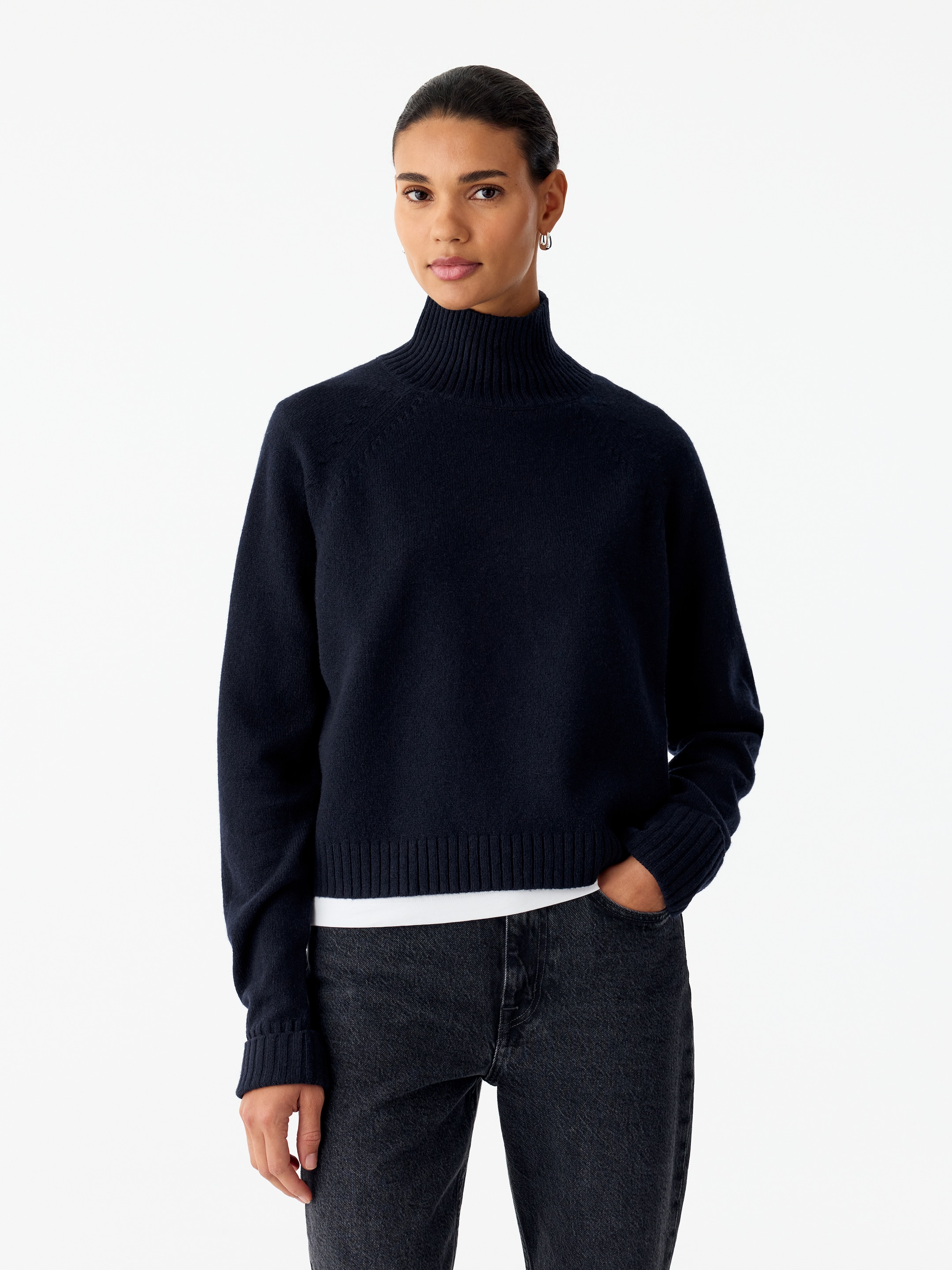 Roll-Neck Wool Jumper-Blue-20731