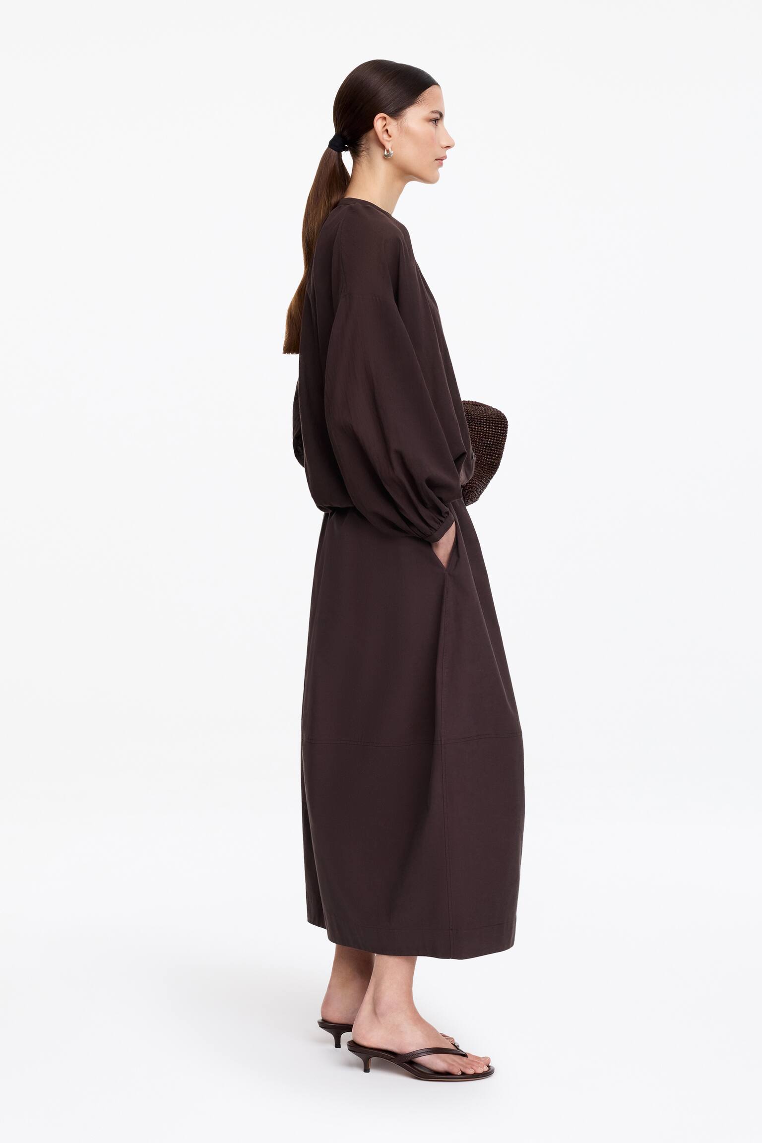 Crepe-Bluse mit Kordelzug-Braun - 3