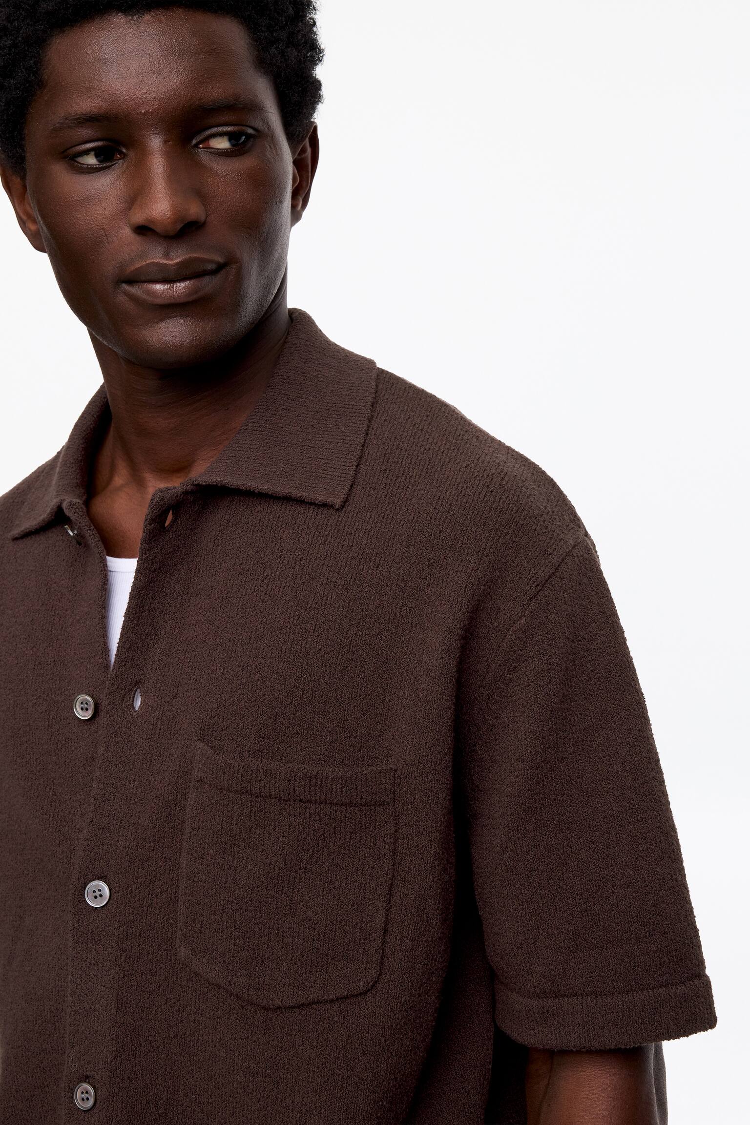 Bouclé Polo Shirt-Brown - 3