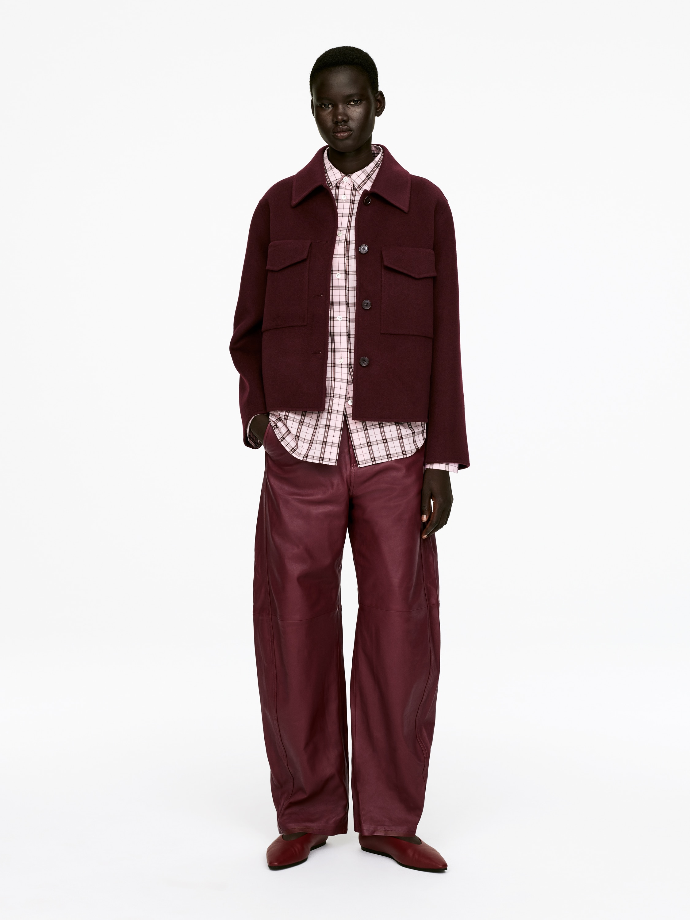 Διπλής όψης μάλλινη overshirt - Μπορντό/Σκούρο Χακί Πράσινο