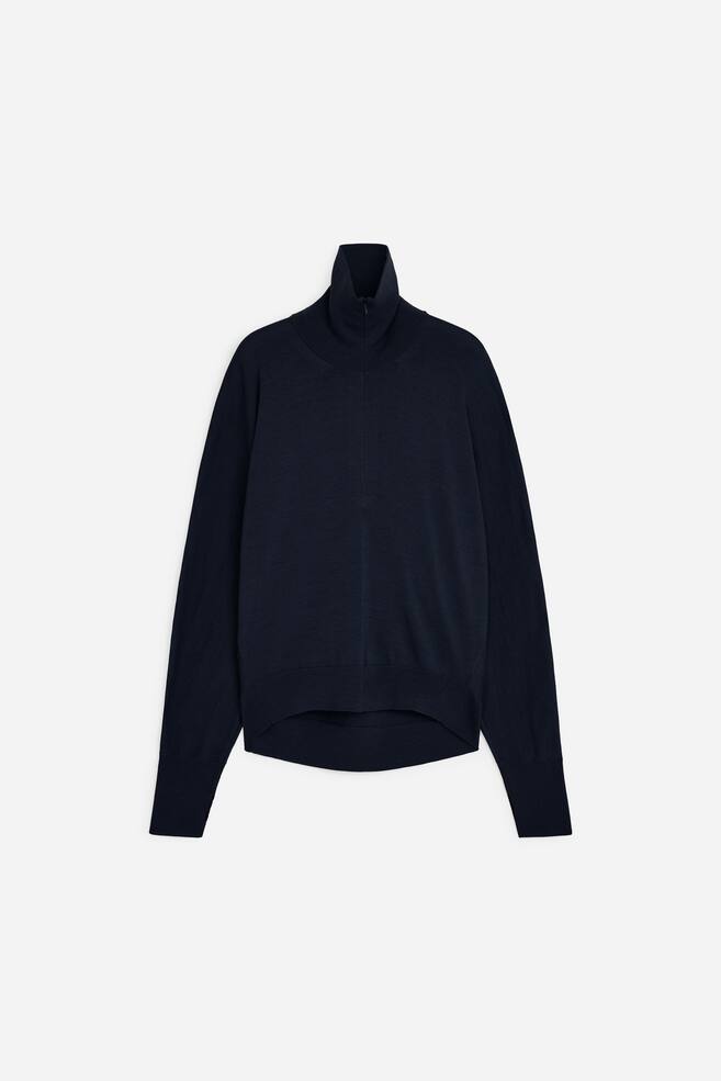 Merino Wool Half-Zip Jumper - Navy/Beige - 1