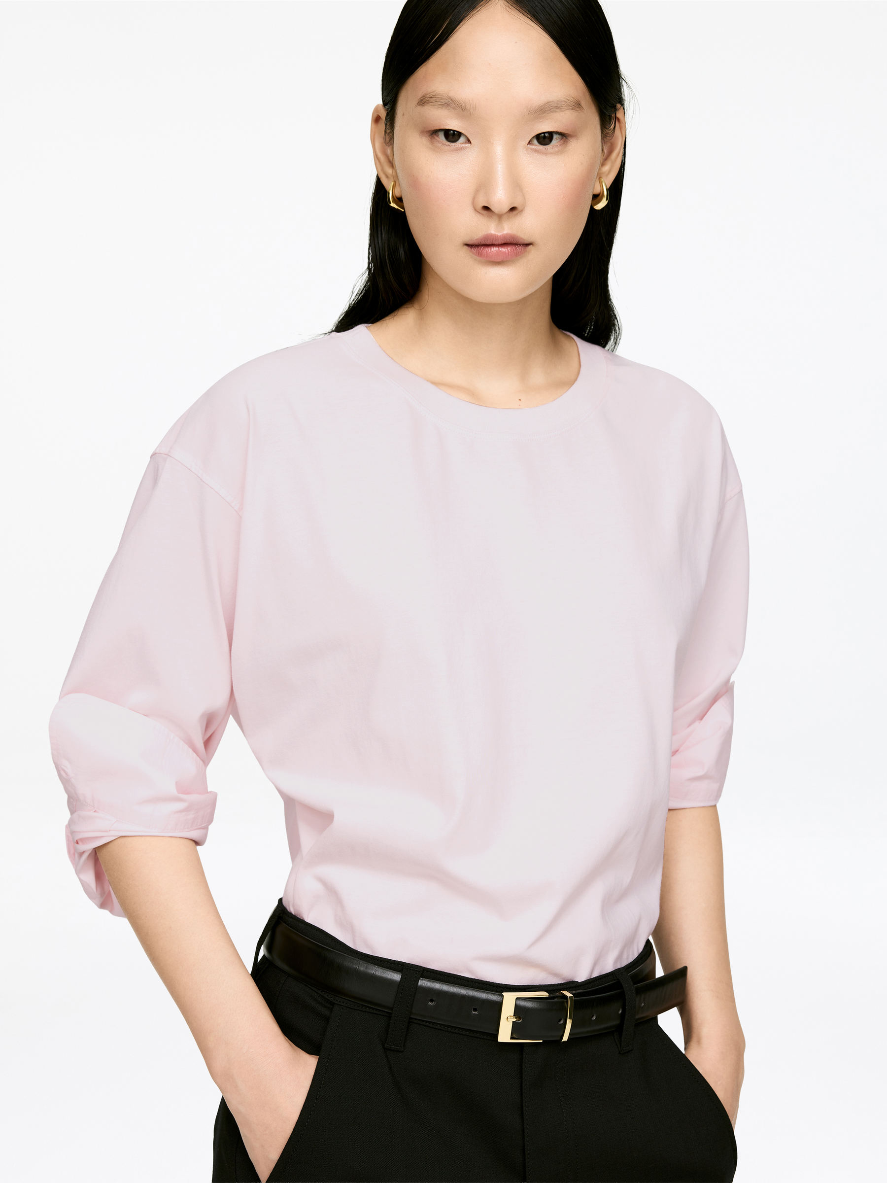 Shirt-Detail Long-Sleeve T-Shirt - Light Pink - Regular fit - Women - StillMedia/Lookbook - 5