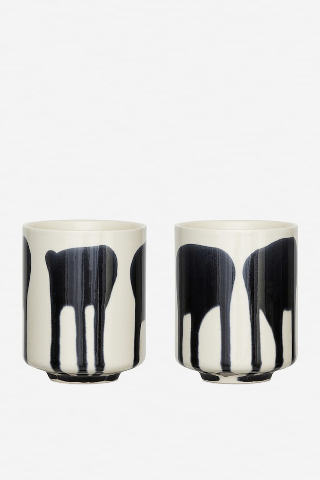 Stoneware Cups Set of 2 - White/Dark Blue/Off White/Blue Drip/Off White/Light Blue Dip/Off White/Green Dip/Pink/Off White/Blue Dots/Off White/Blue Dip/Off White/Red - 1