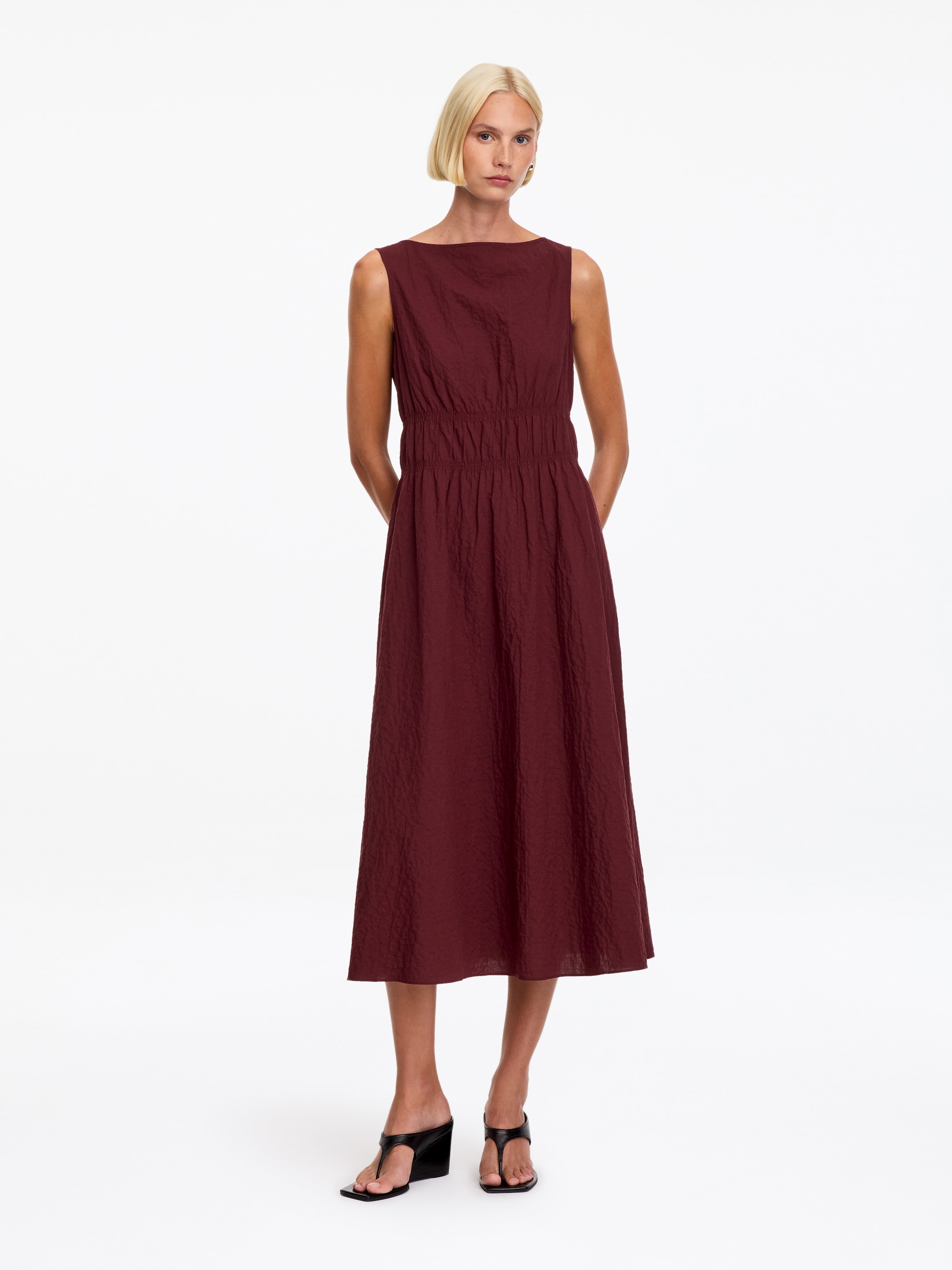 Seersucker Dress - Burgundy - Slim fit - women - StillMedia/Lookbook - 6