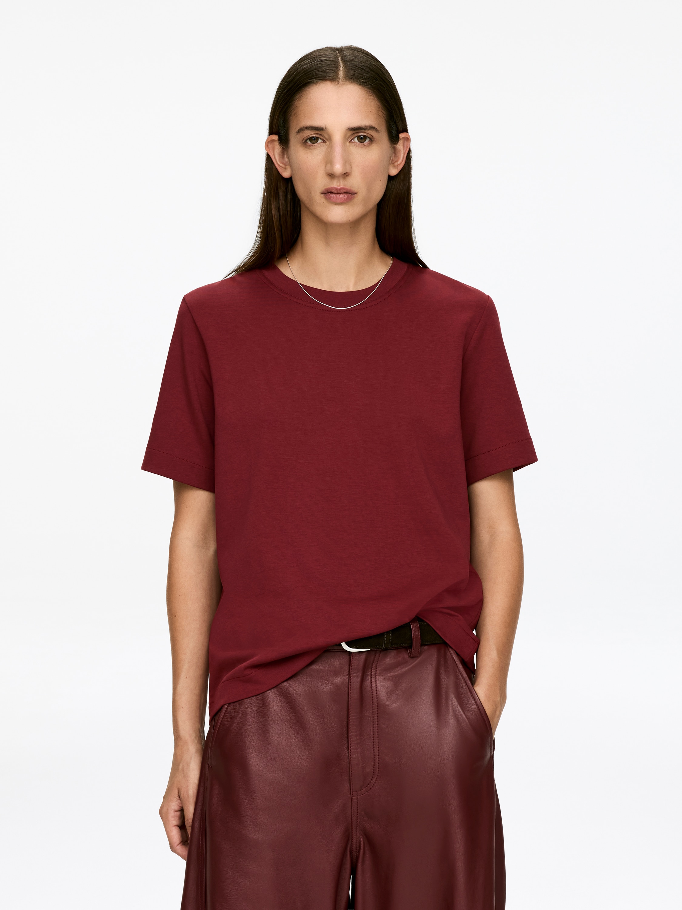 T-shirt PEARL em jersey pesado - Bordeaux/Branco/Cor-de-rosa/Toupeira/Cinzento mesclado/Preto/Azul escuro/Castanho escuro/Azul claro/Dark Brown