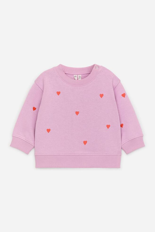 Baumwoll-Sweatshirt mit Stickerei - Rosa/Rosa/rote Herzen - 1