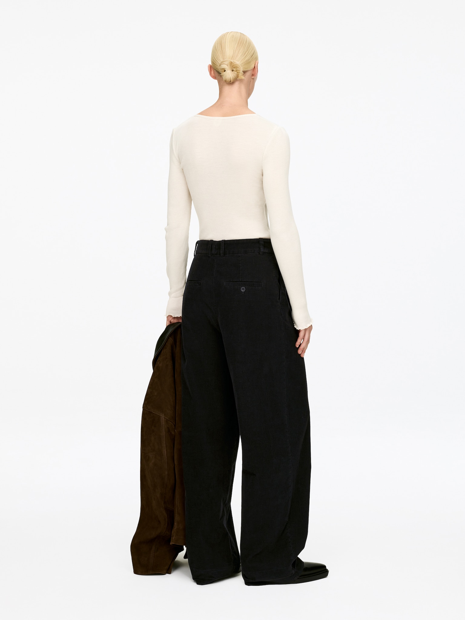 High-Waist Corduroy Trousers - Black/Brown - 6