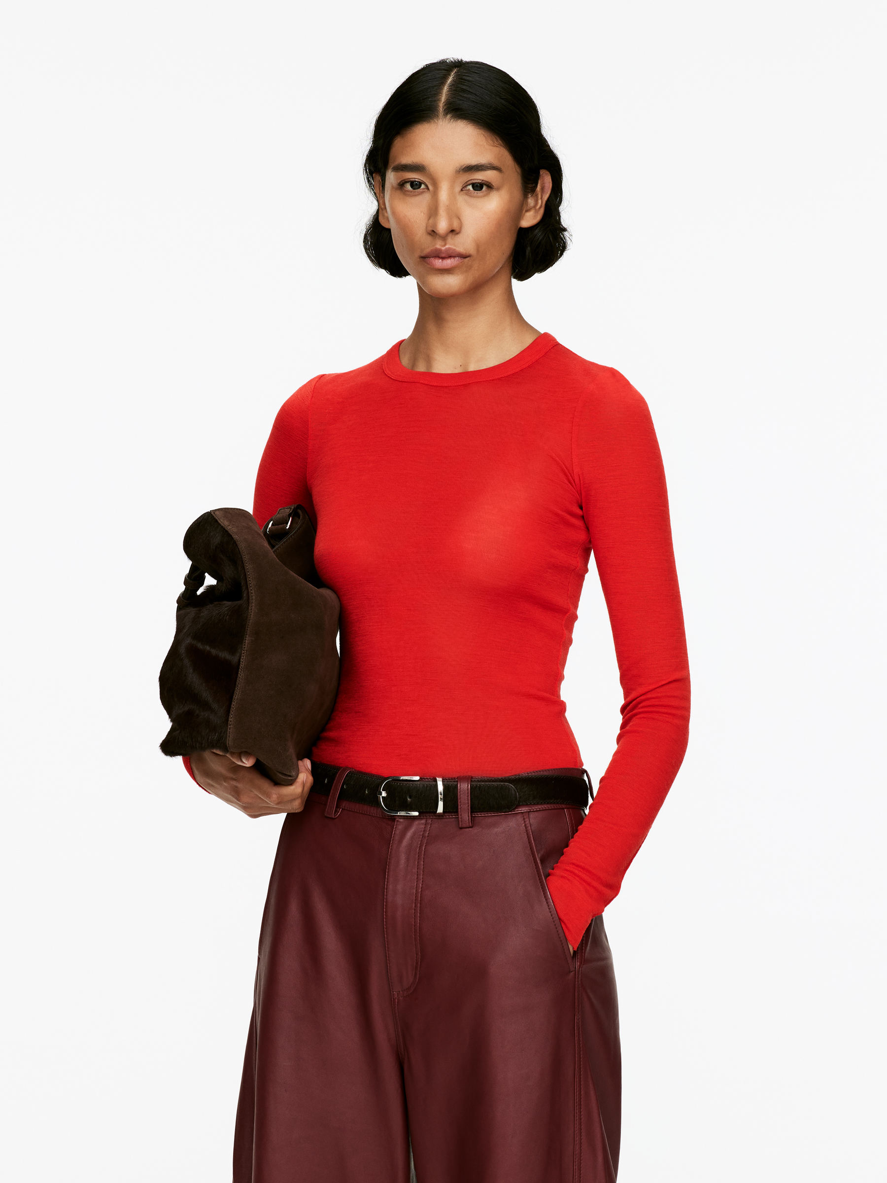 Top en lana merino de manga larga - Rojo - Corte ajustado - Women - StillMedia/Lookbook - 3